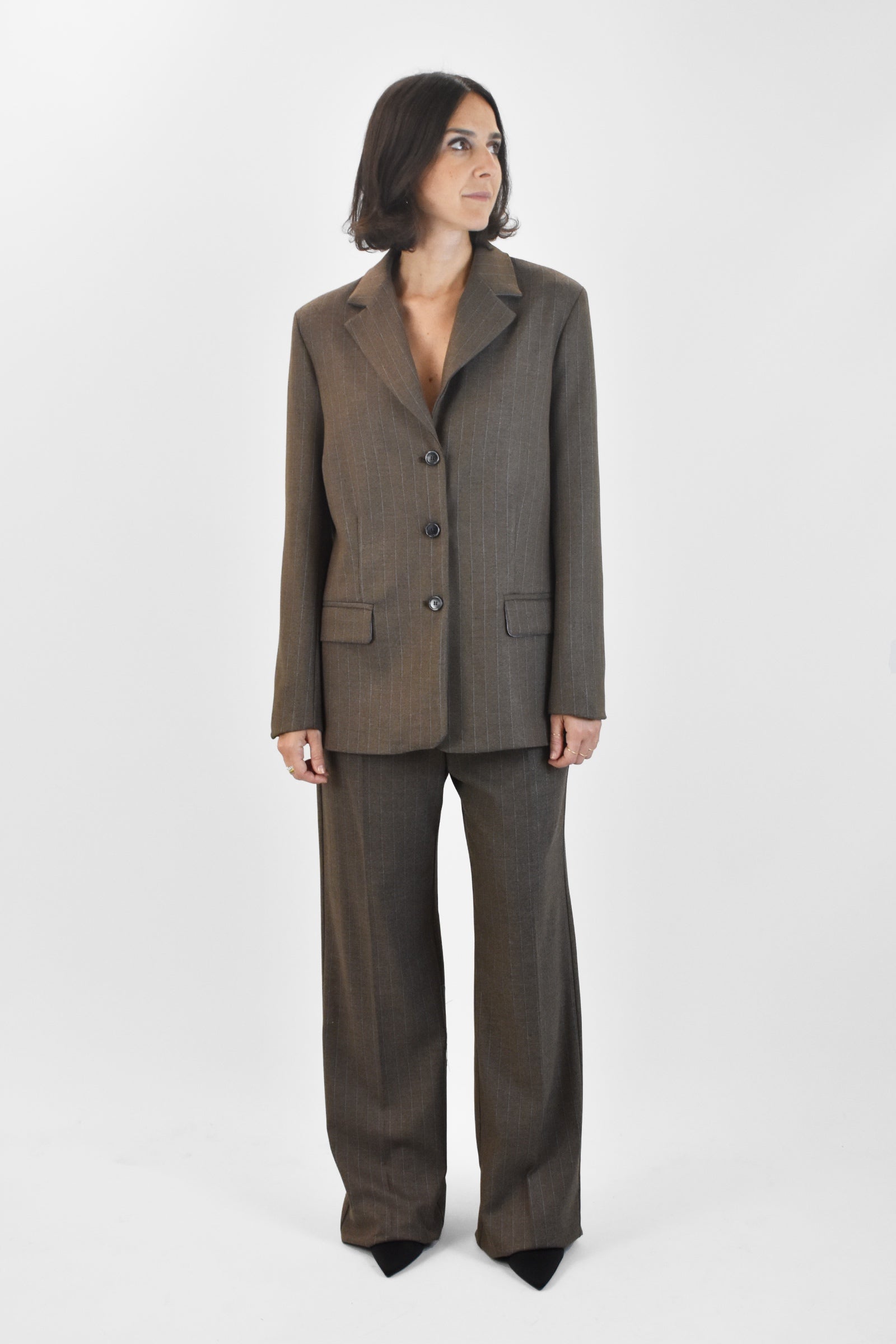 Pantalone gessato straight fit