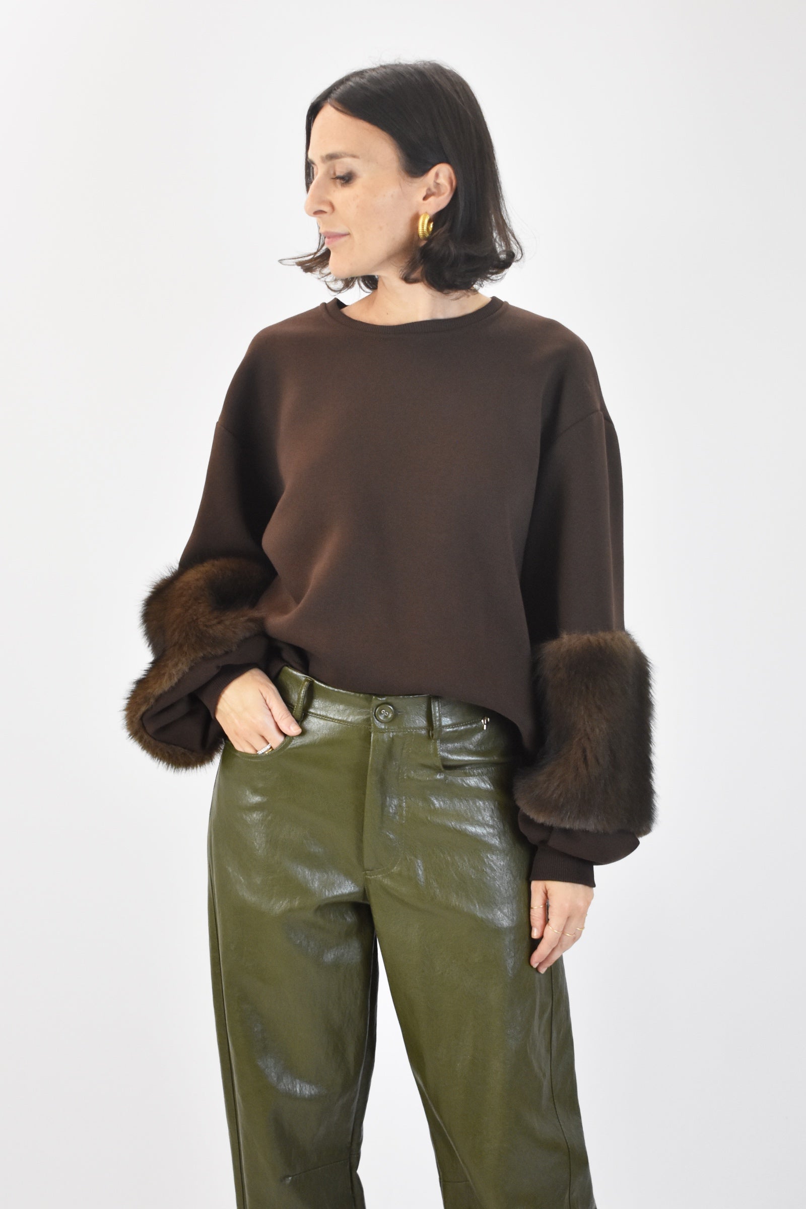 Felpa maniche ecopelliccia