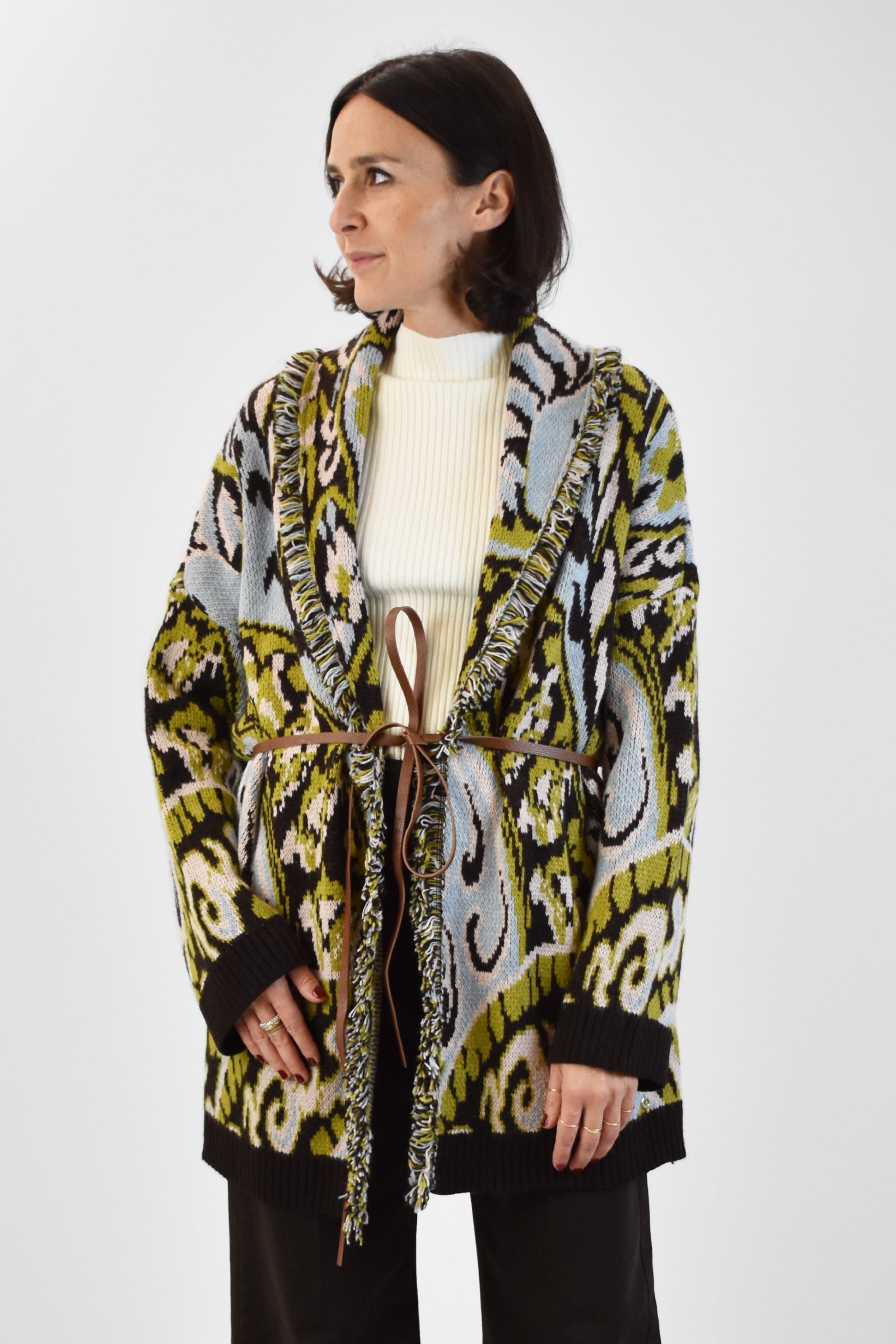 Cardigan jaquard frange