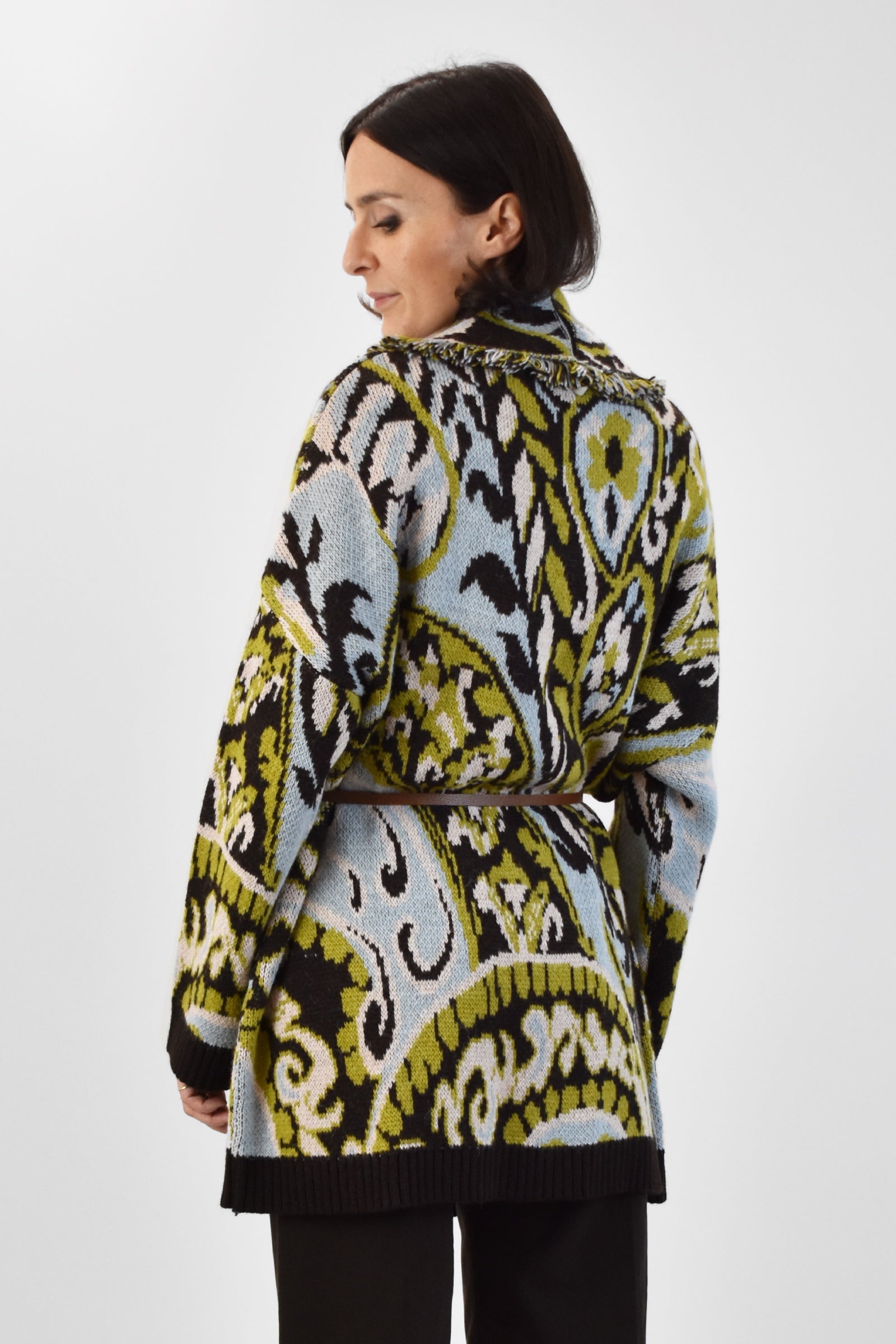 Cardigan jaquard frange