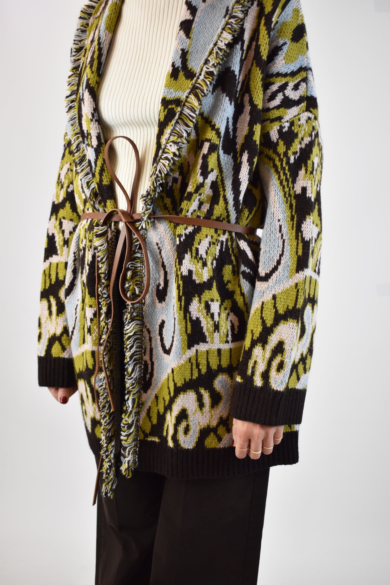 Cardigan jaquard frange