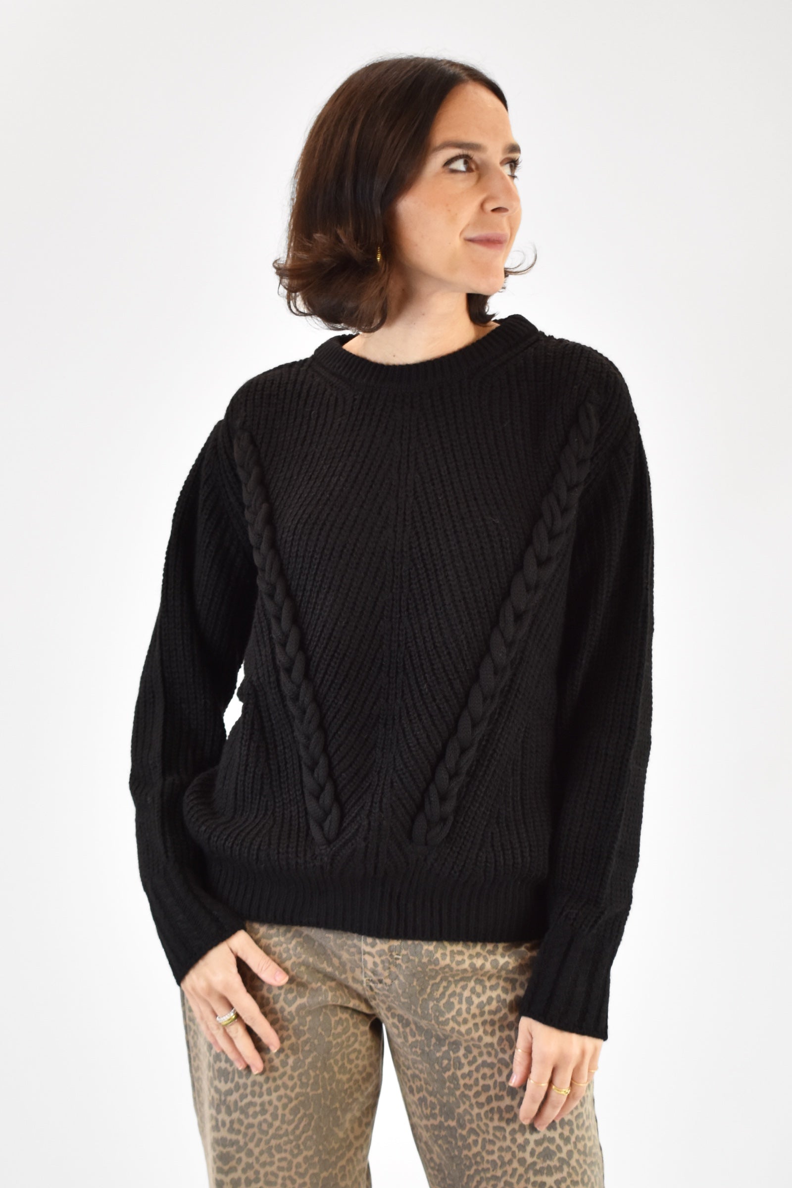 Maglia girocollo treccia V