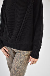 Maglia girocollo treccia V