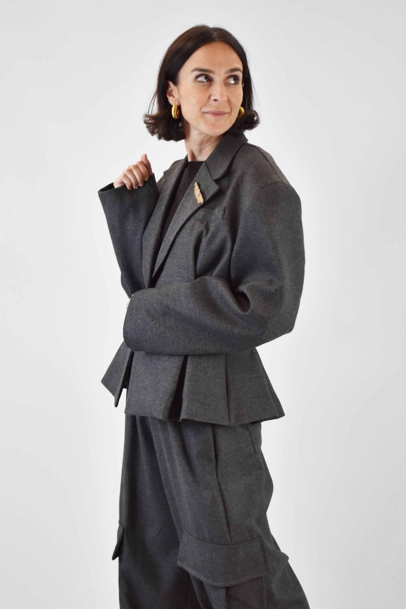 Giacca crop riprese flanella