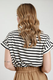 T-shirt righe tasca paillettes