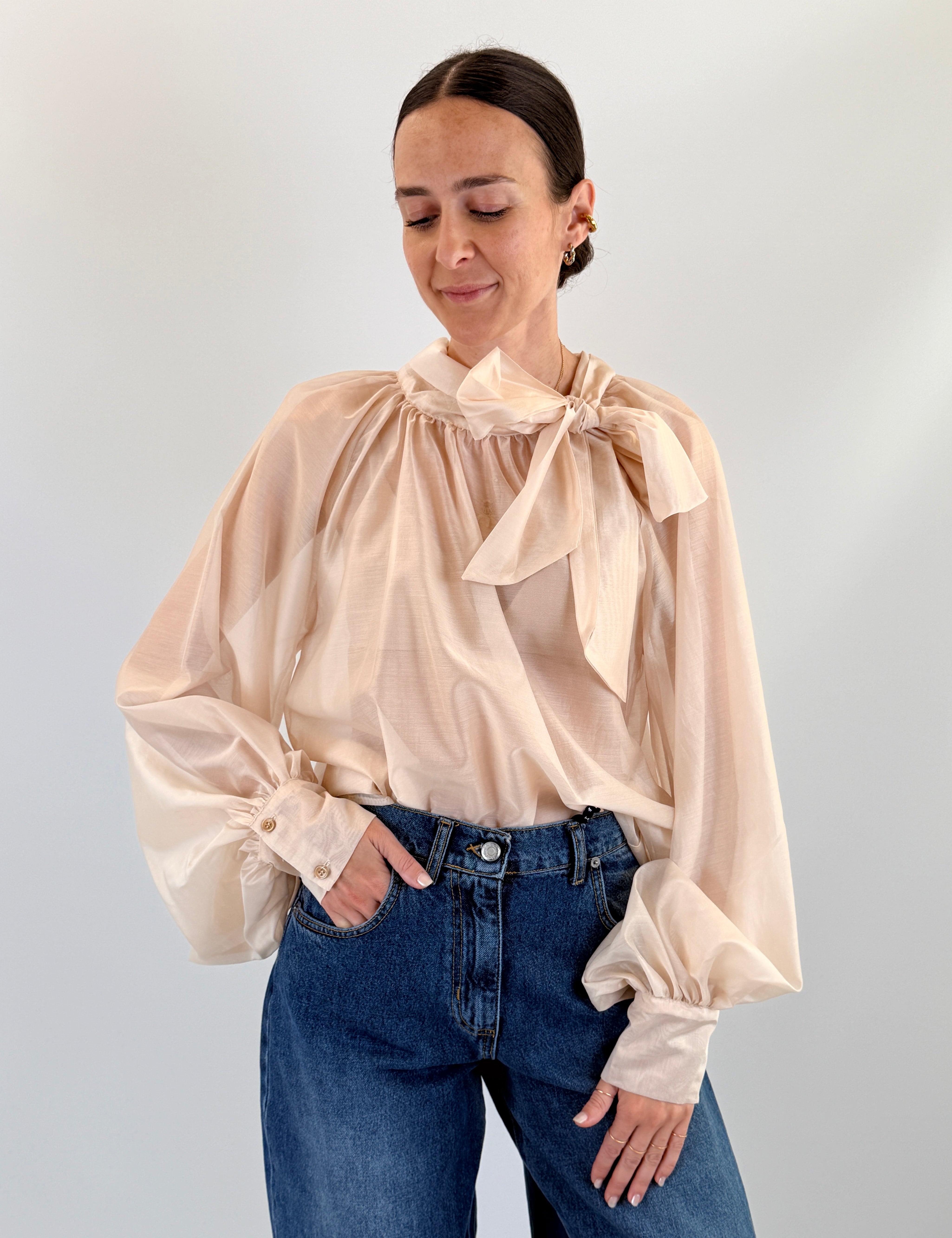 Camicia in lyocell con fiocco