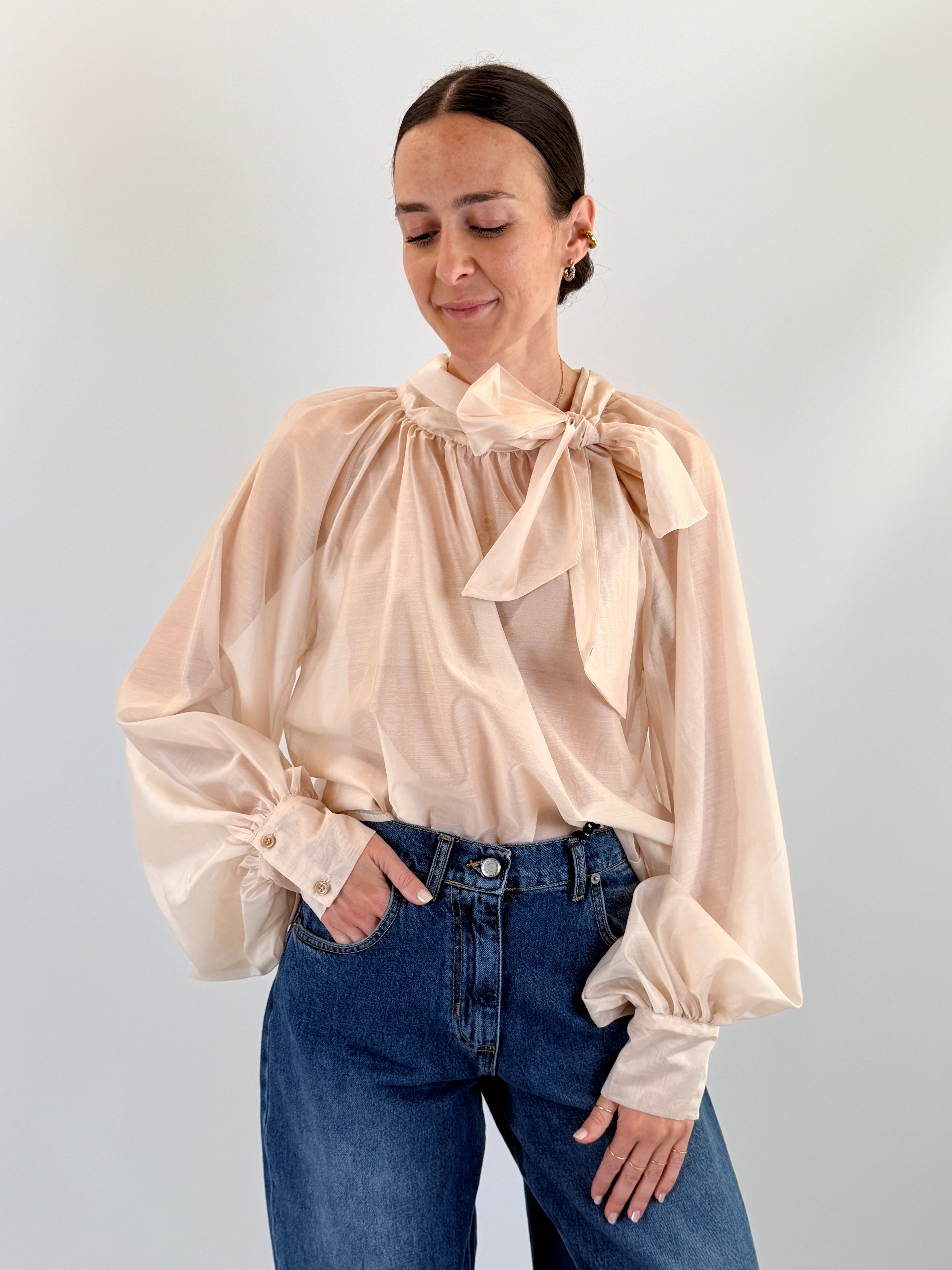 Camicia in lyocell con fiocco
