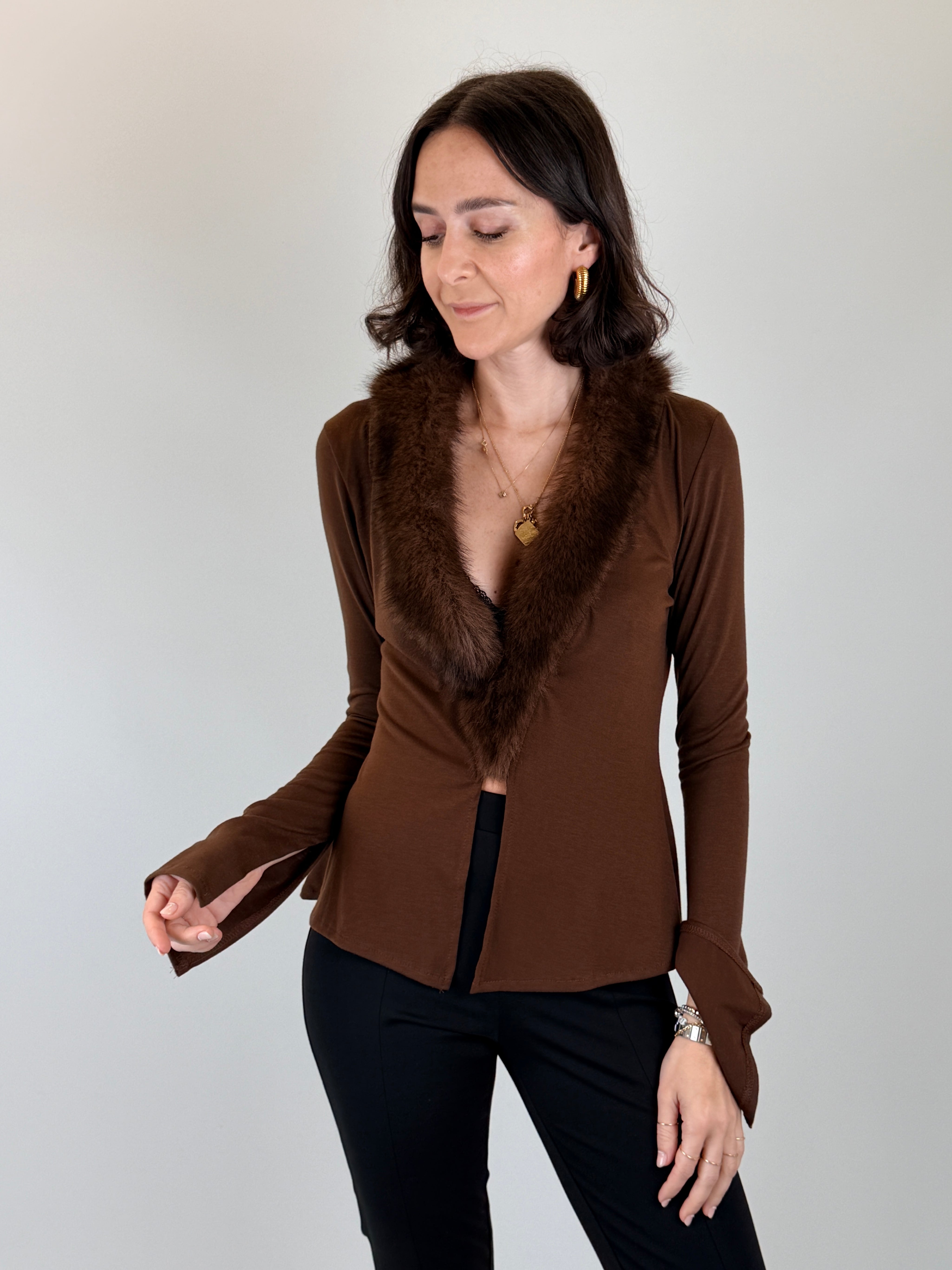Cardigan con ecopelliccia