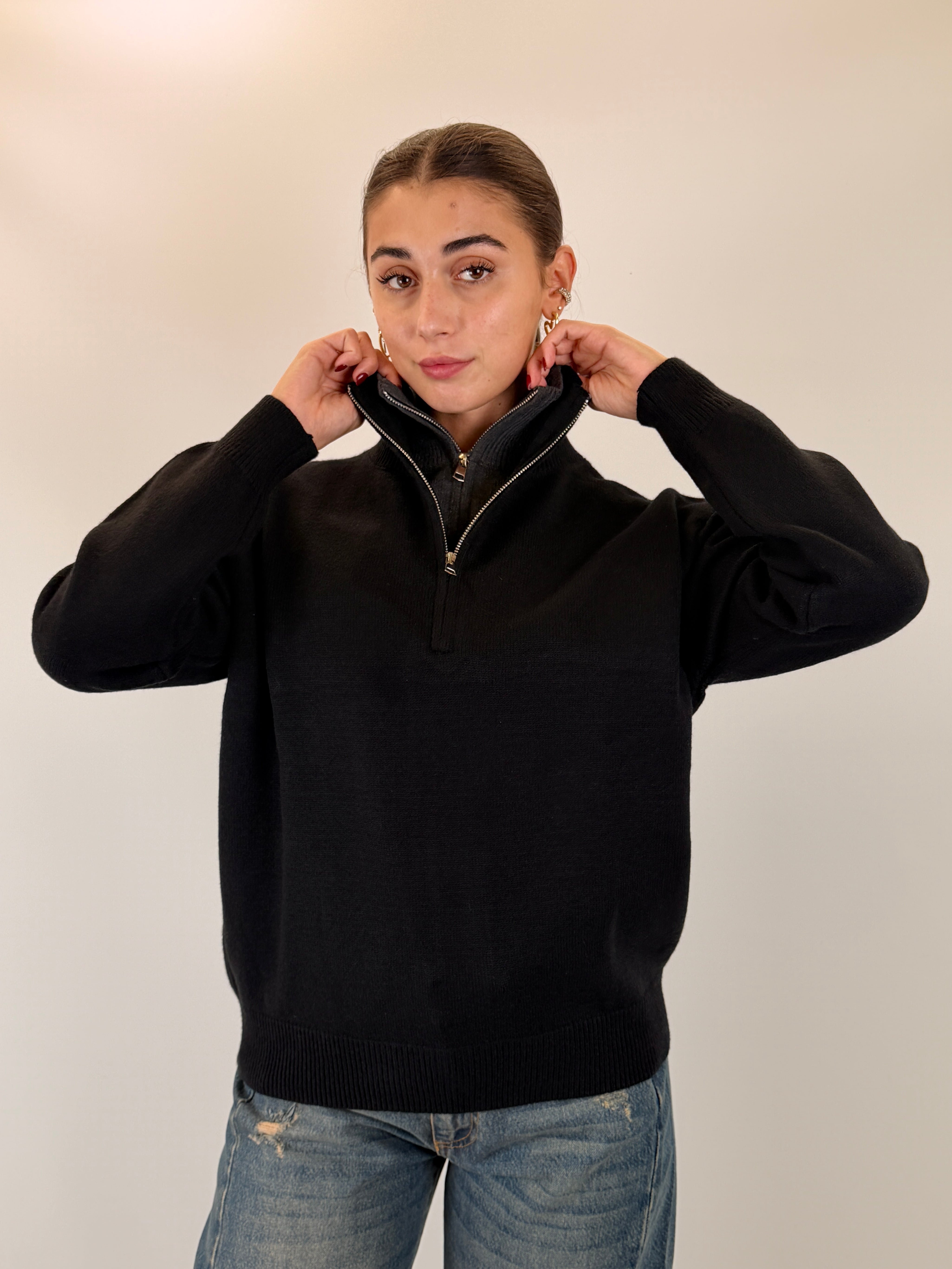 Pull quarter zip doppio collo