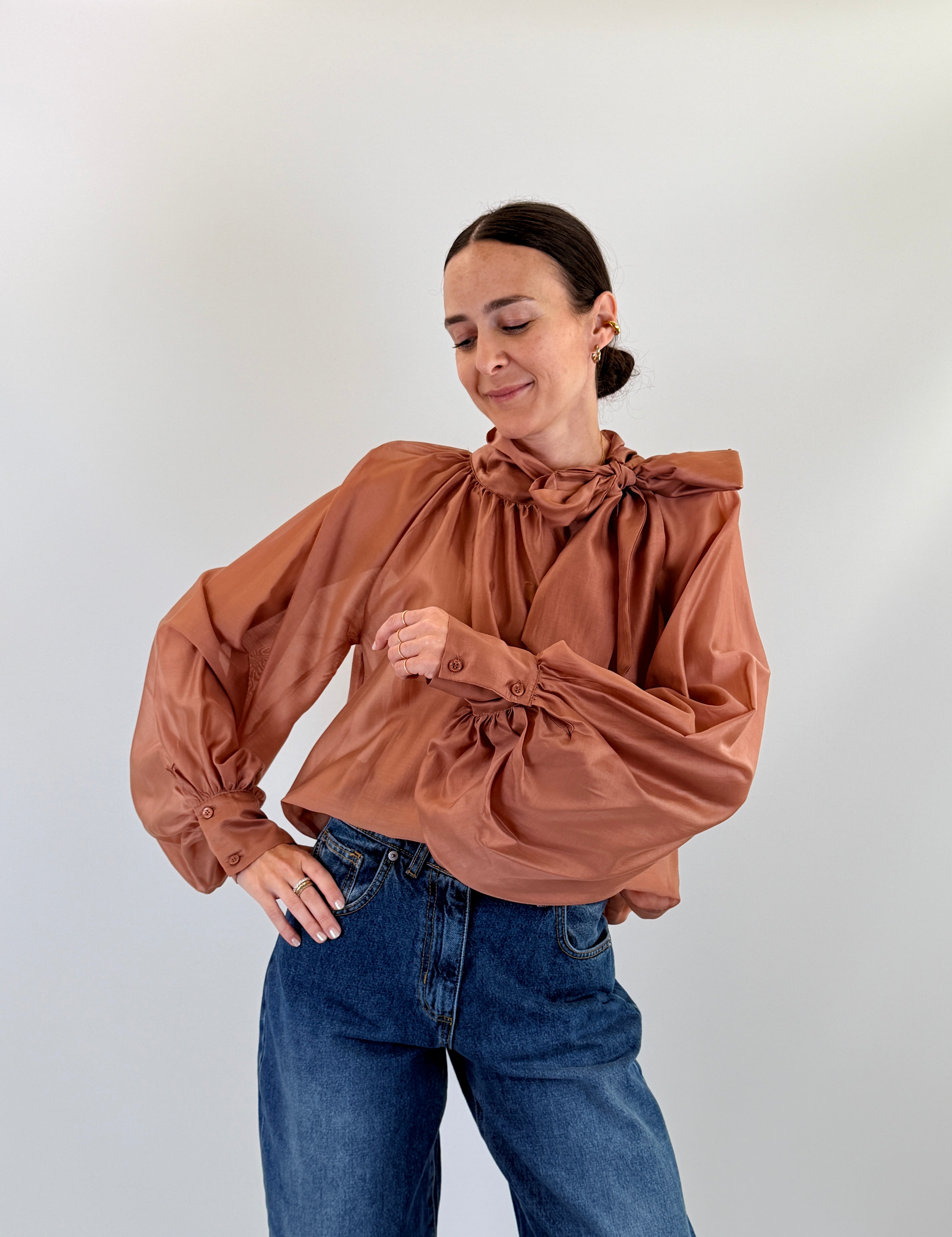 Camicia in lyocell con fiocco