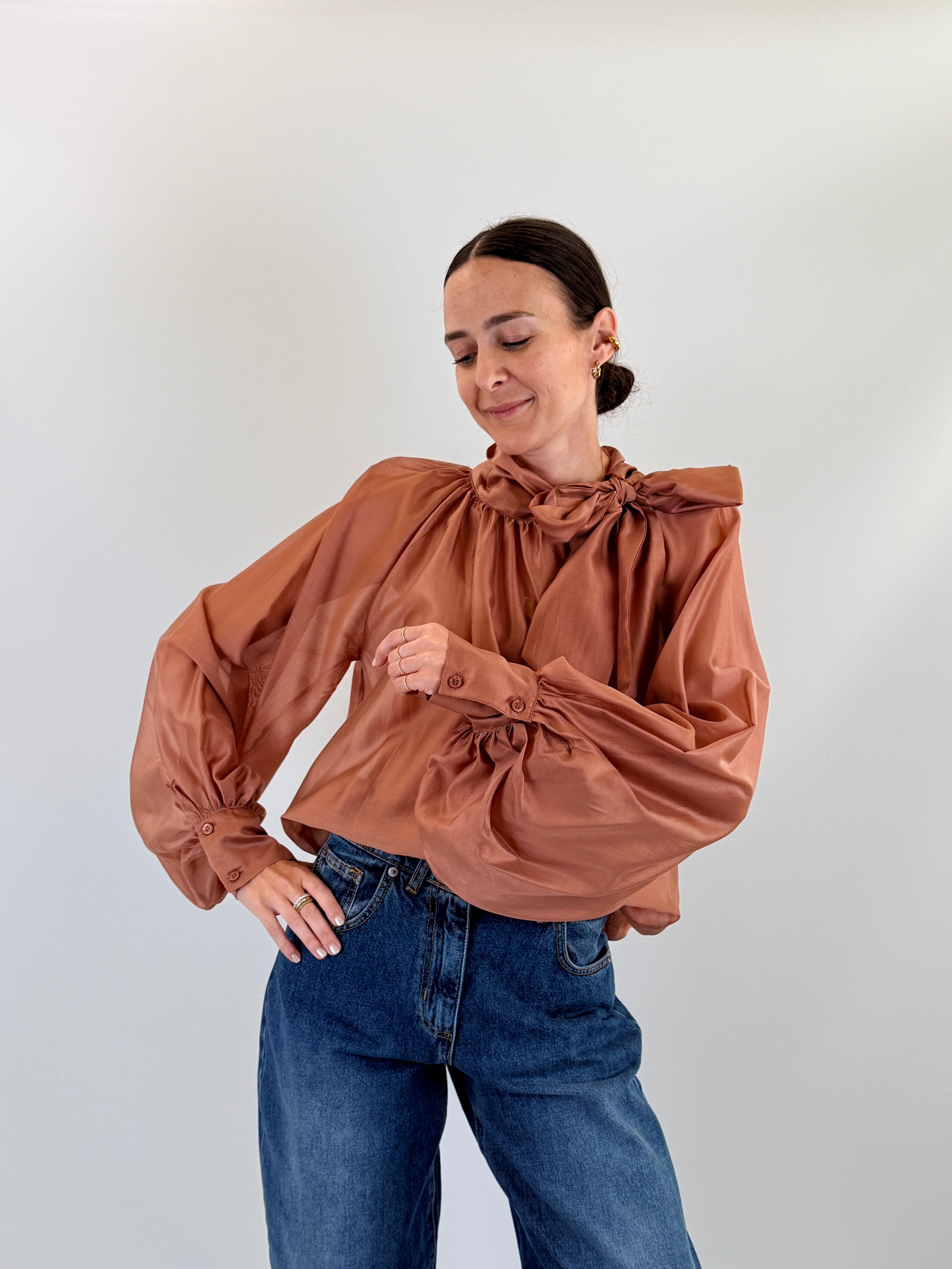 Camicia in lyocell con fiocco