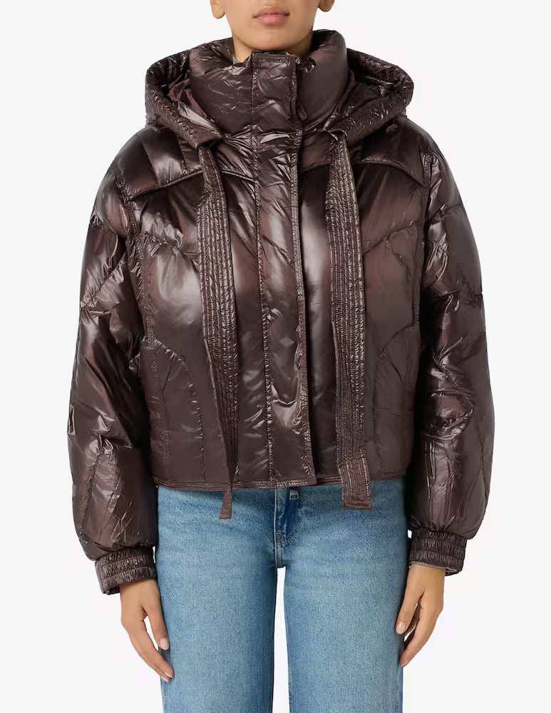 Piumino crop cappuccio