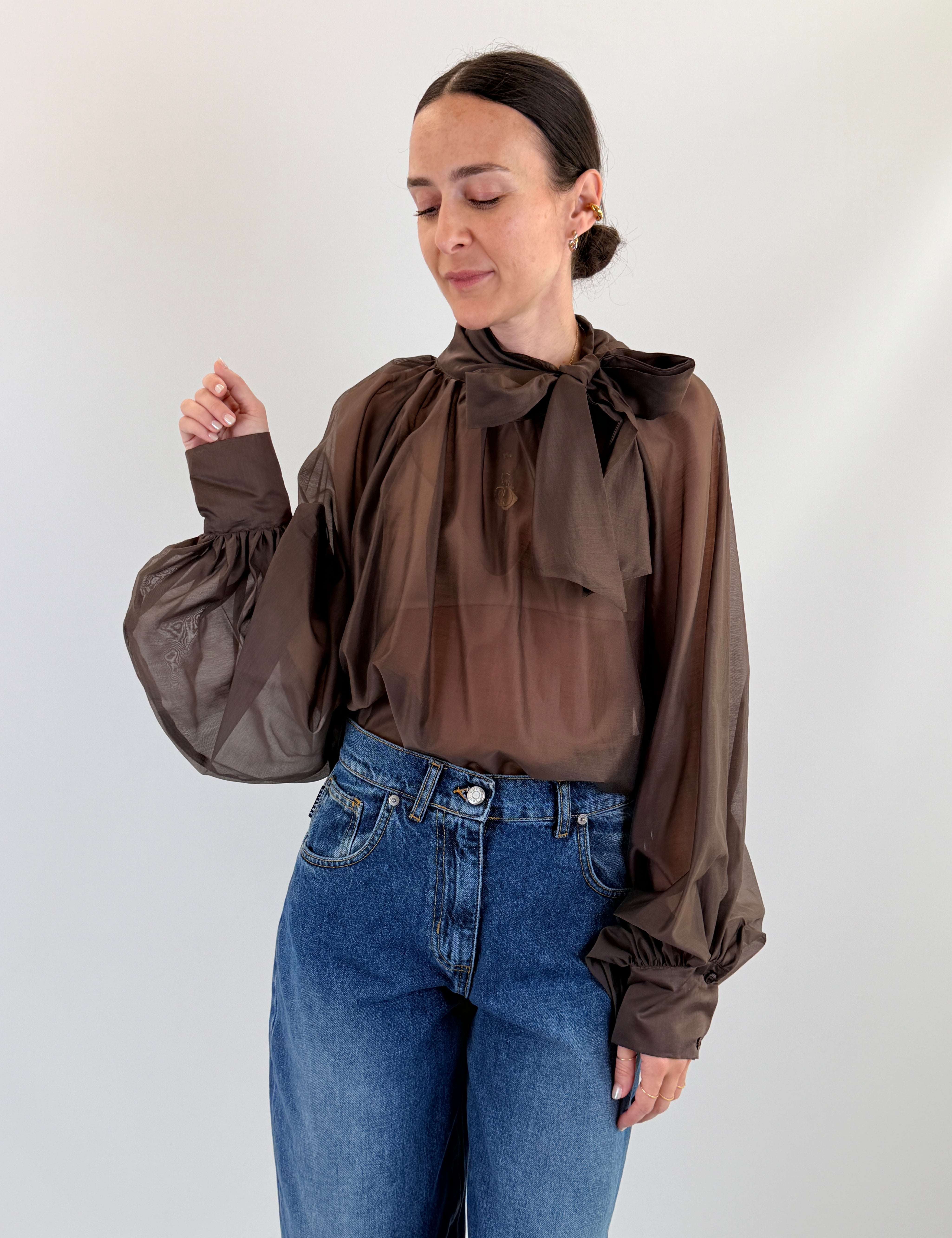 Camicia in lyocell con fiocco