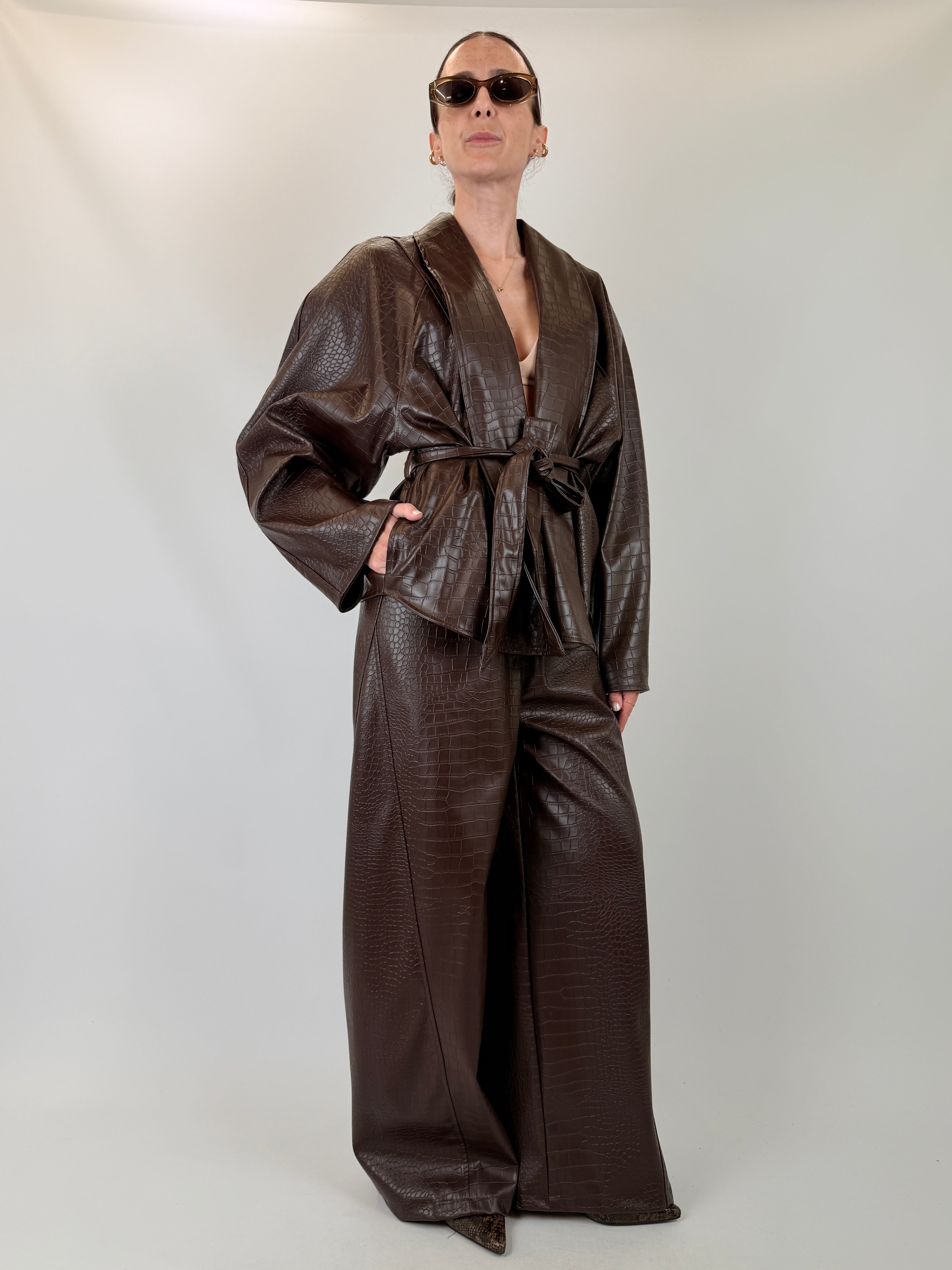 Pantalone ampio ecopelle cocco