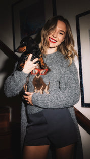 brand Susy Mix, maglia da donna girocollo con intarsio di bassotto con occhiali, articolo 252511