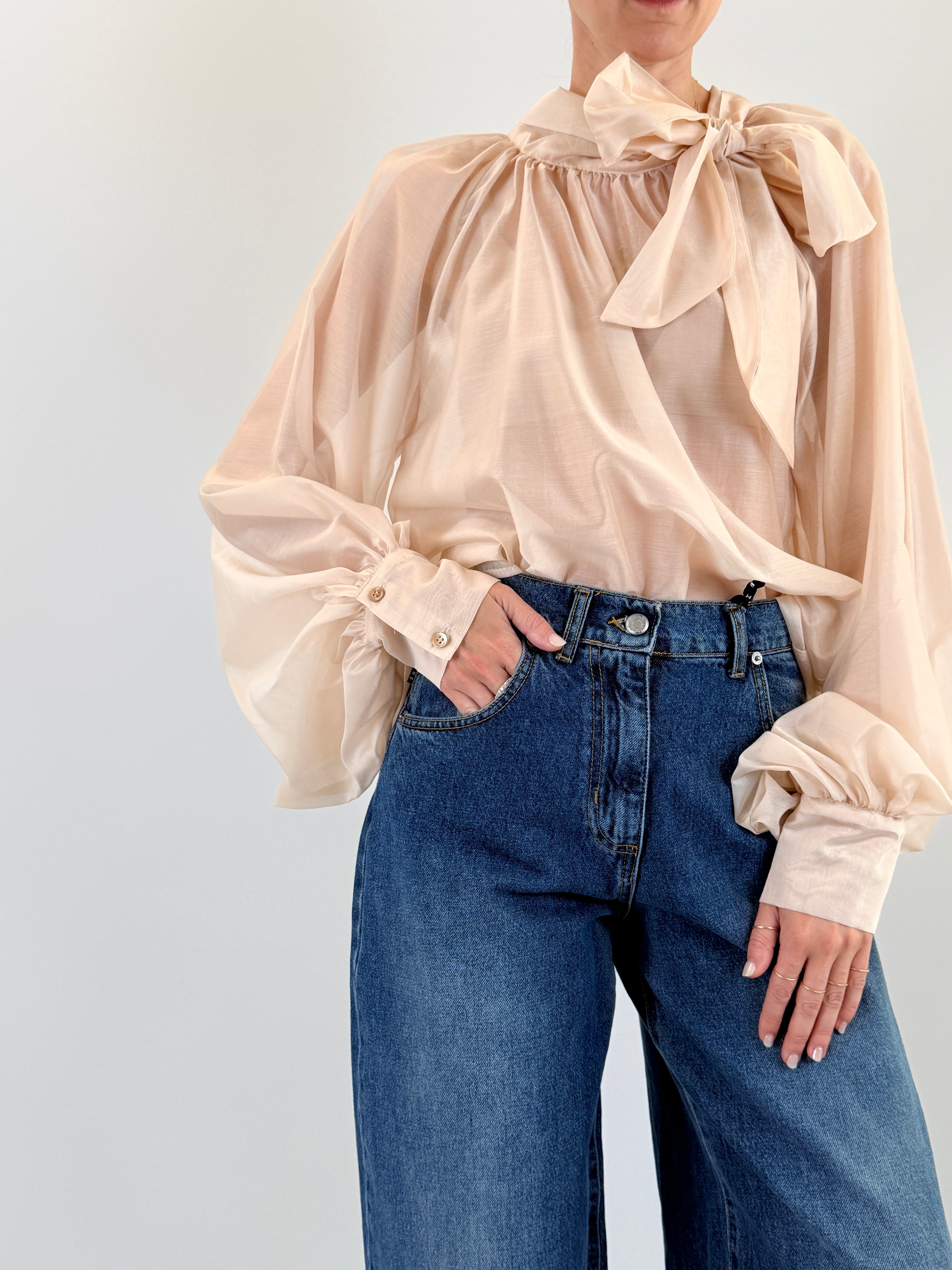 Camicia in lyocell con fiocco
