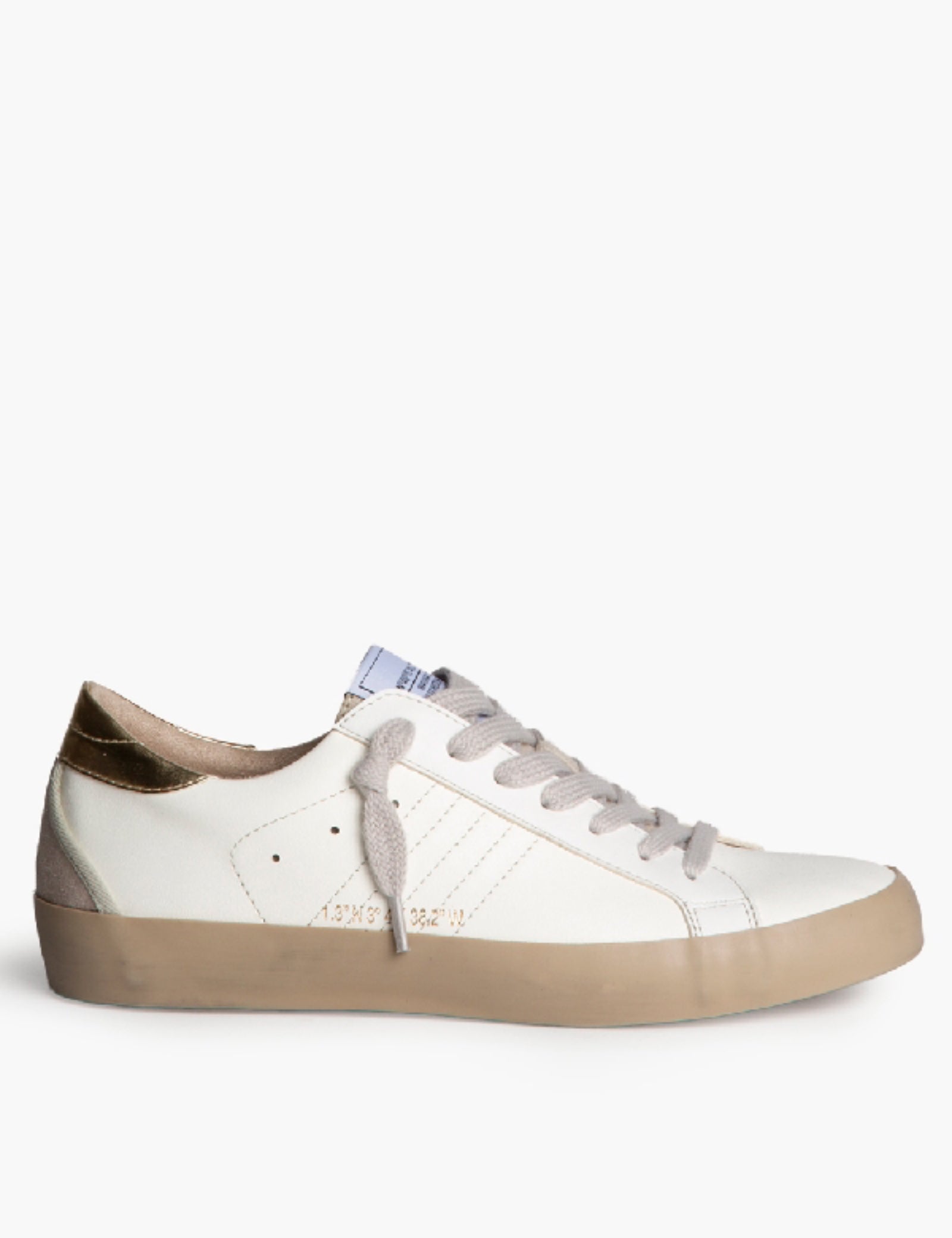 Sneakers Corina donna bianche con suola para beige e dettaglio oro laminato sul tallone, modello M6020.