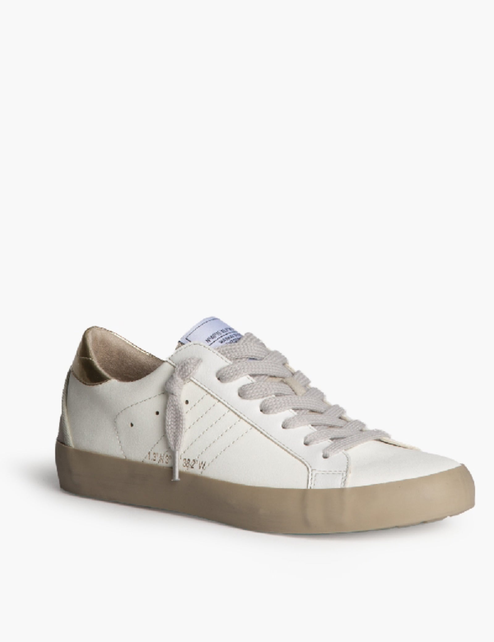 Sneakers Corina donna bianche con suola para beige e dettaglio oro laminato sul tallone, modello M6020.