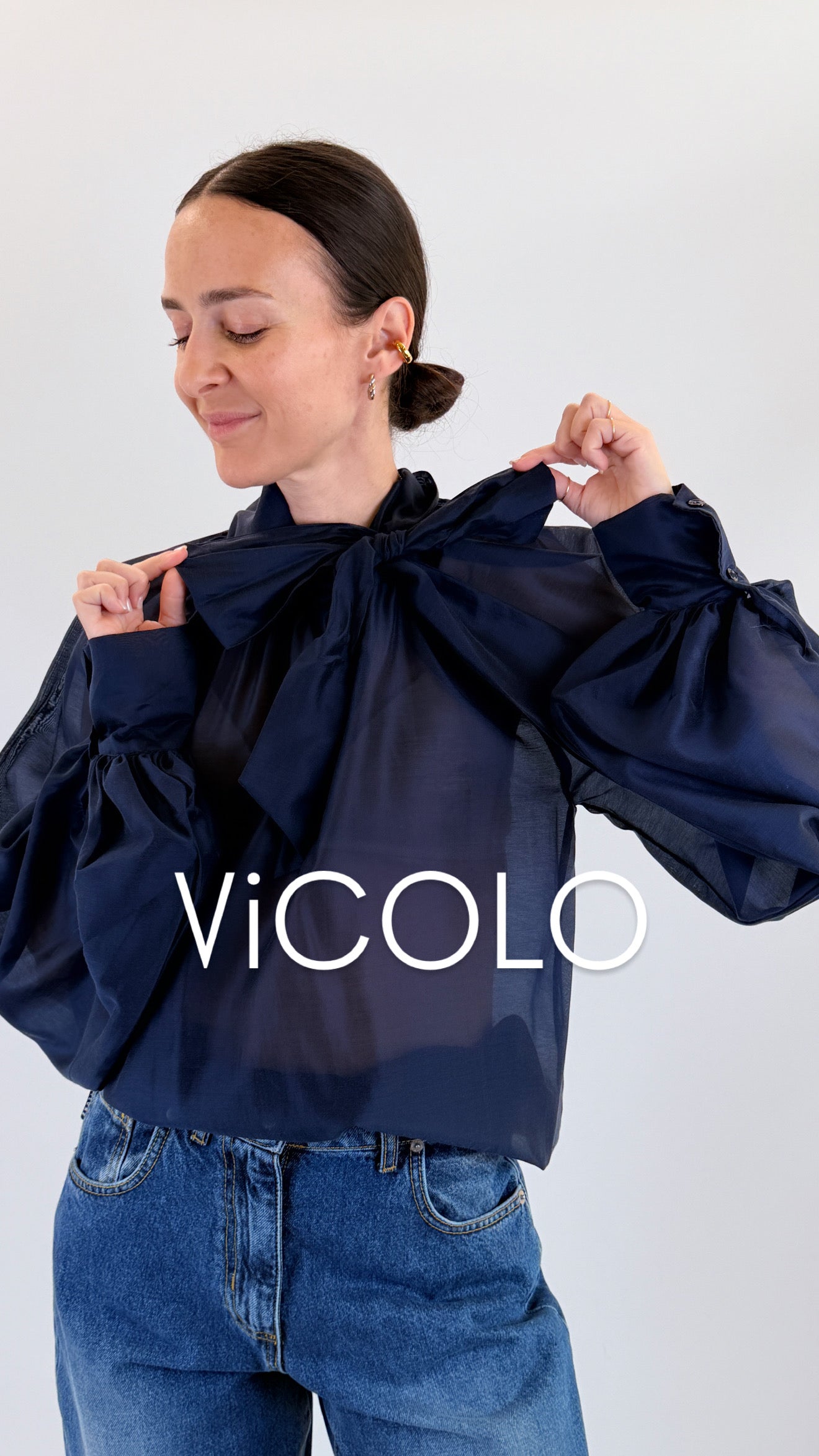 Camicia in lyocell con fiocco