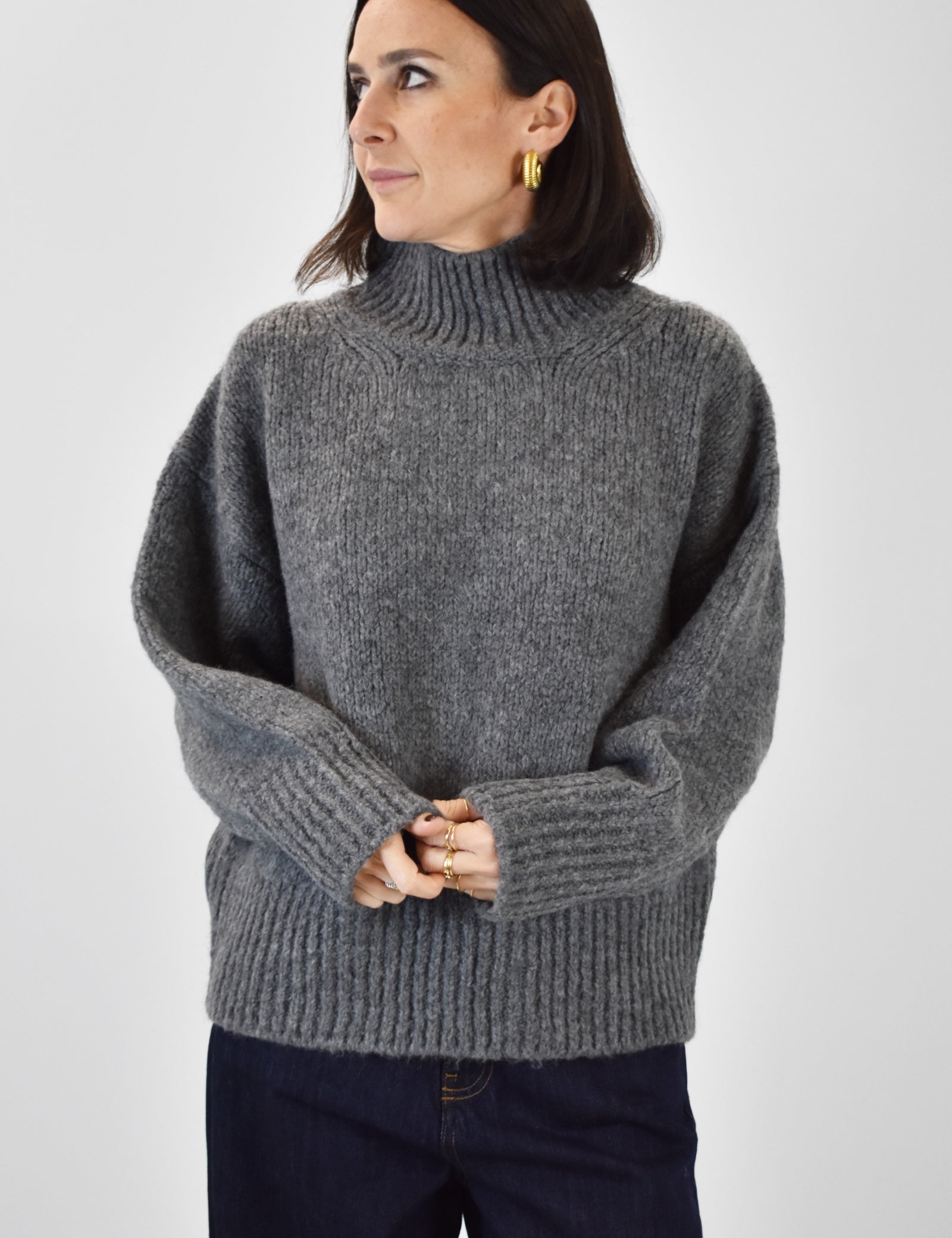 Maglia collo alto misto lana