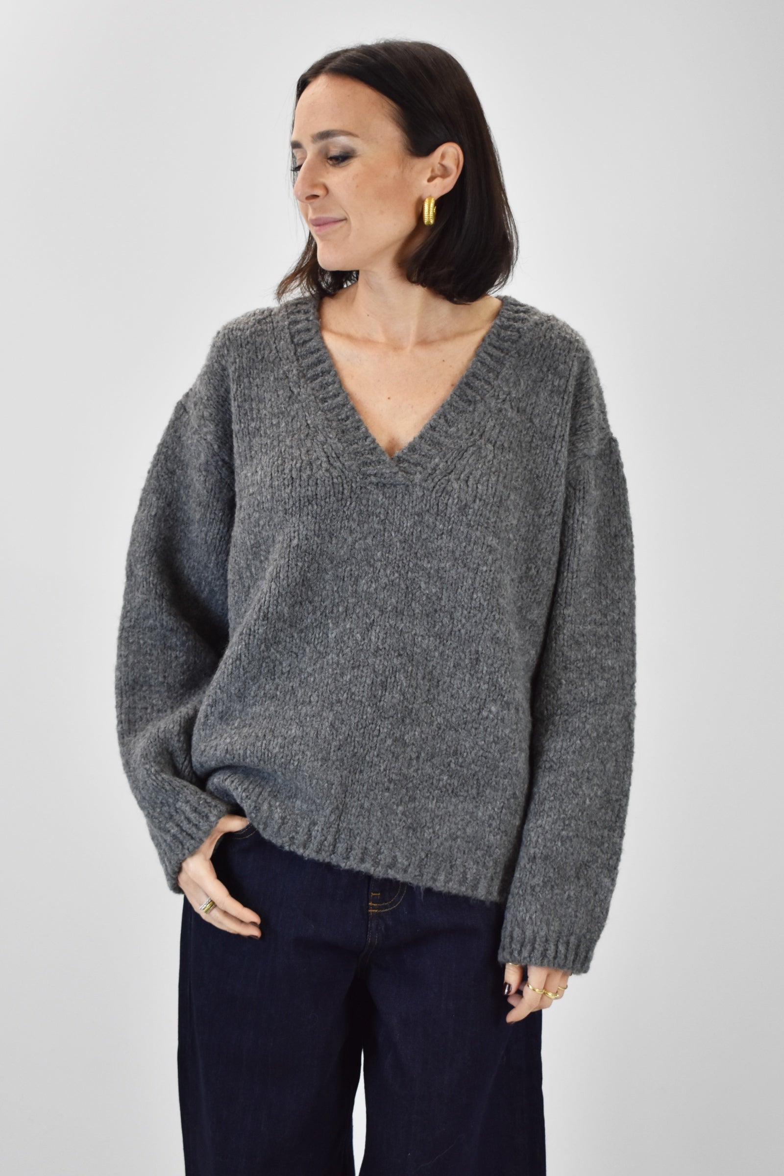 Maglia V misto lana alpaca