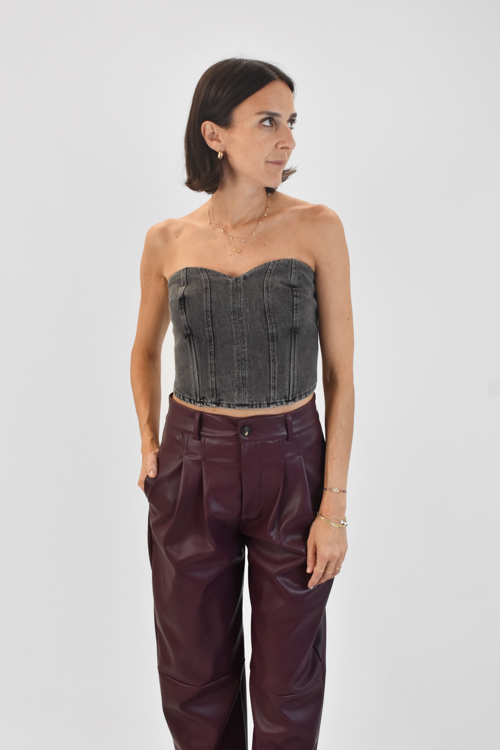 Top stecche denim nero