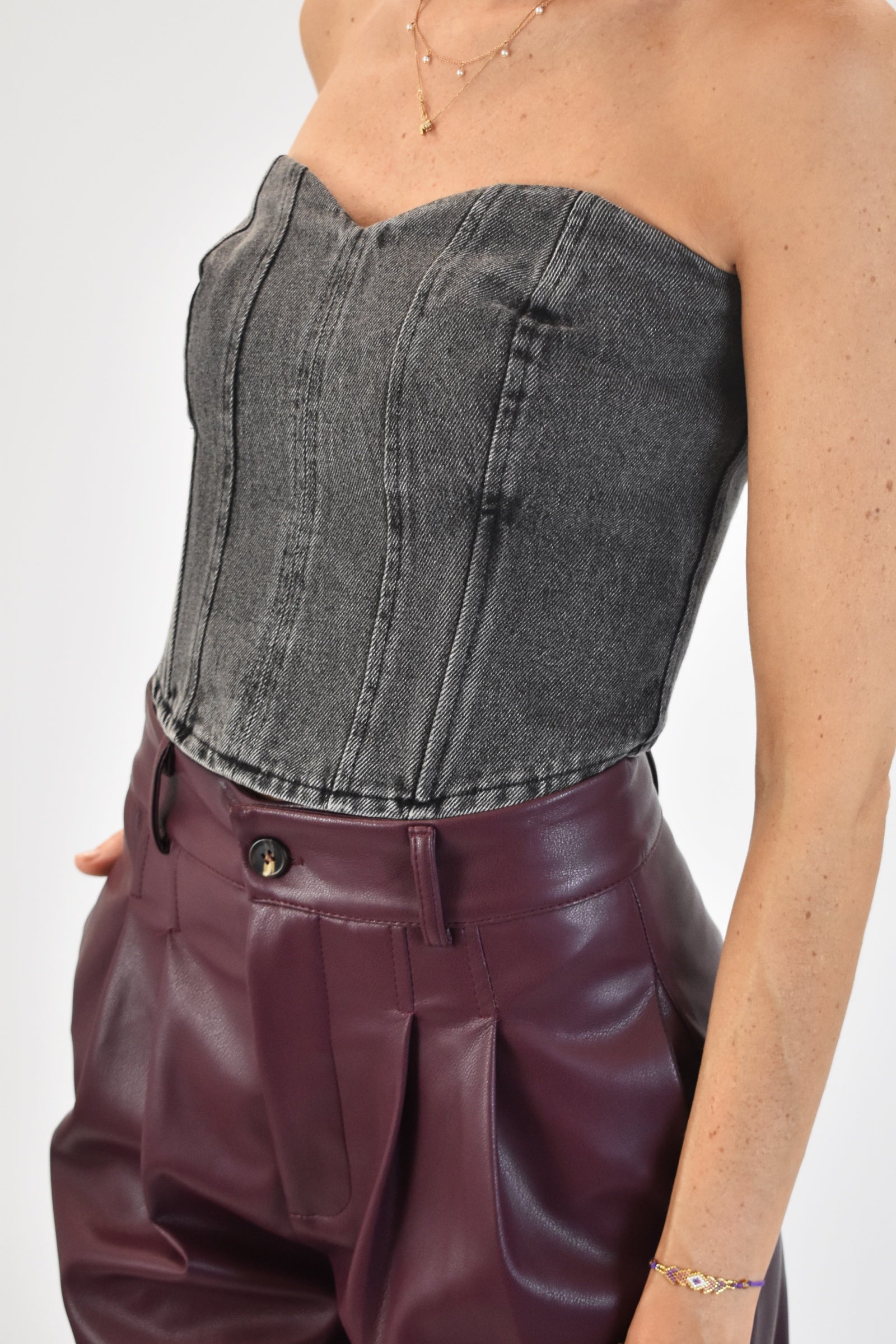 Top stecche denim nero
