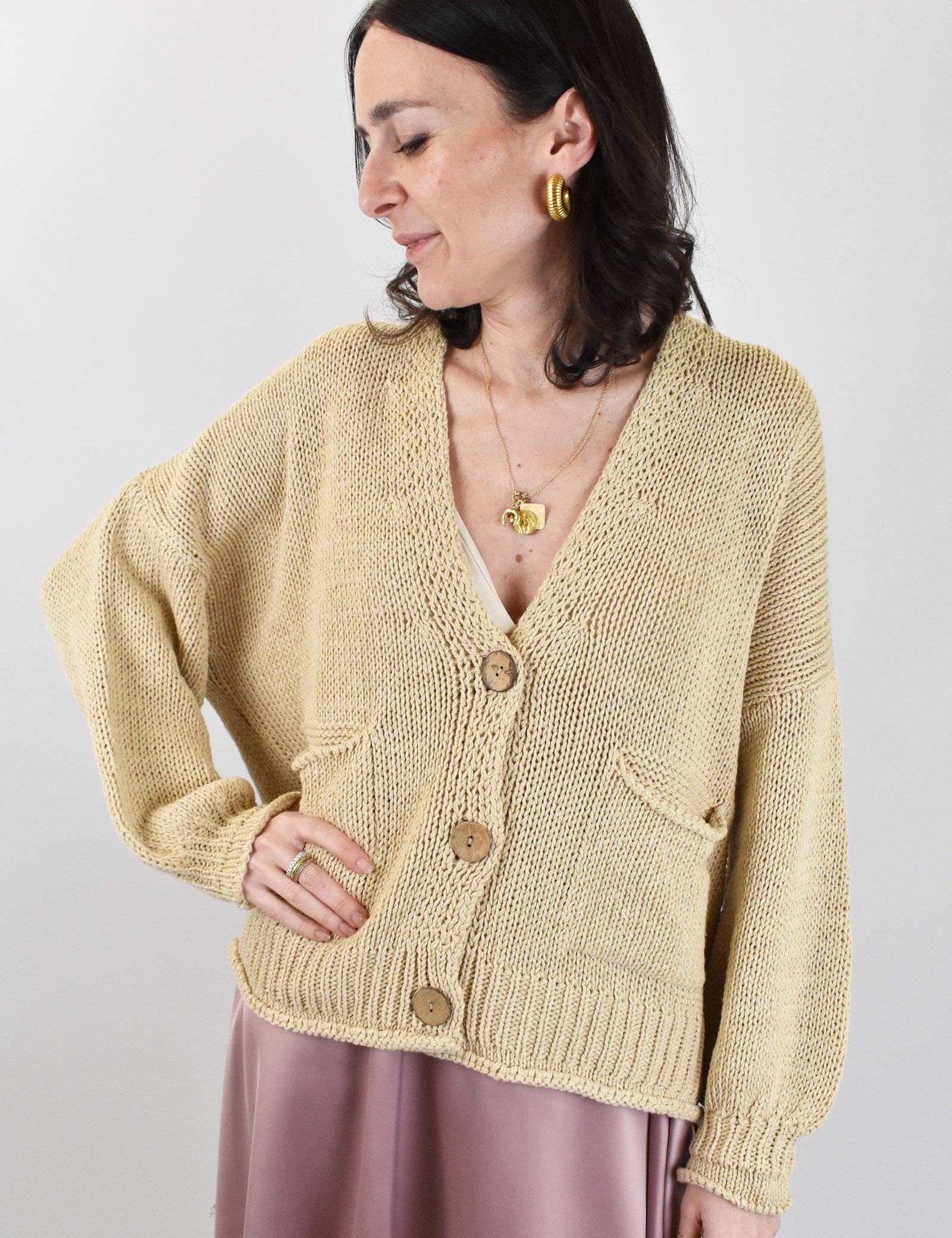 Cardigan 3 bottoni cotone
