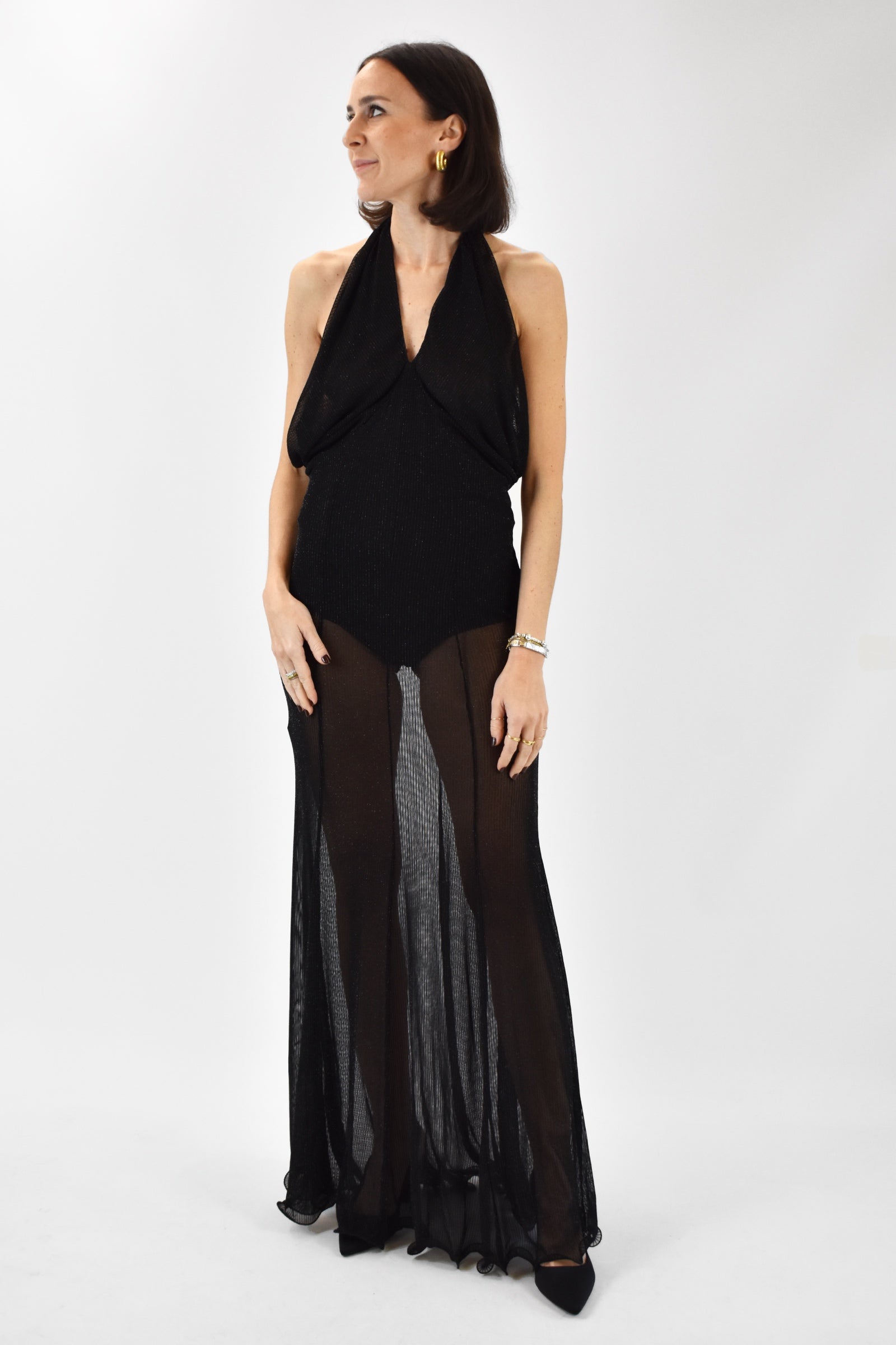 Abito lurex lungo incrociato