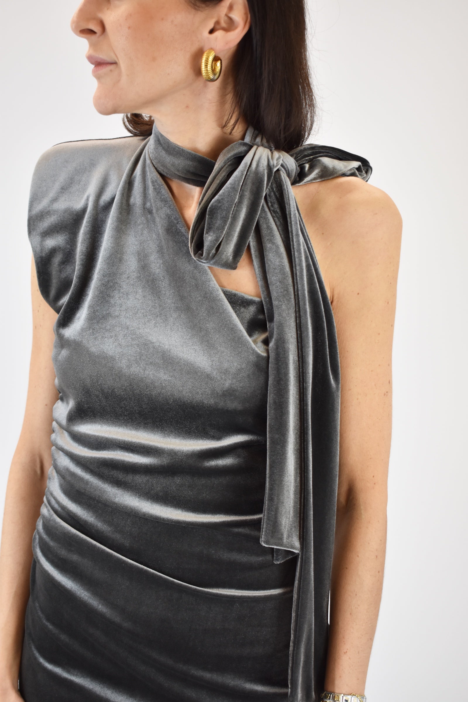 Abito velluto corto monospalla