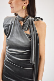 Abito velluto corto monospalla