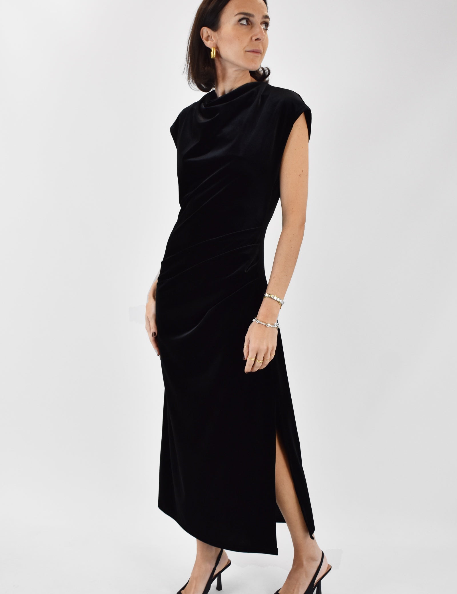 Abito velluto lungo arricciato