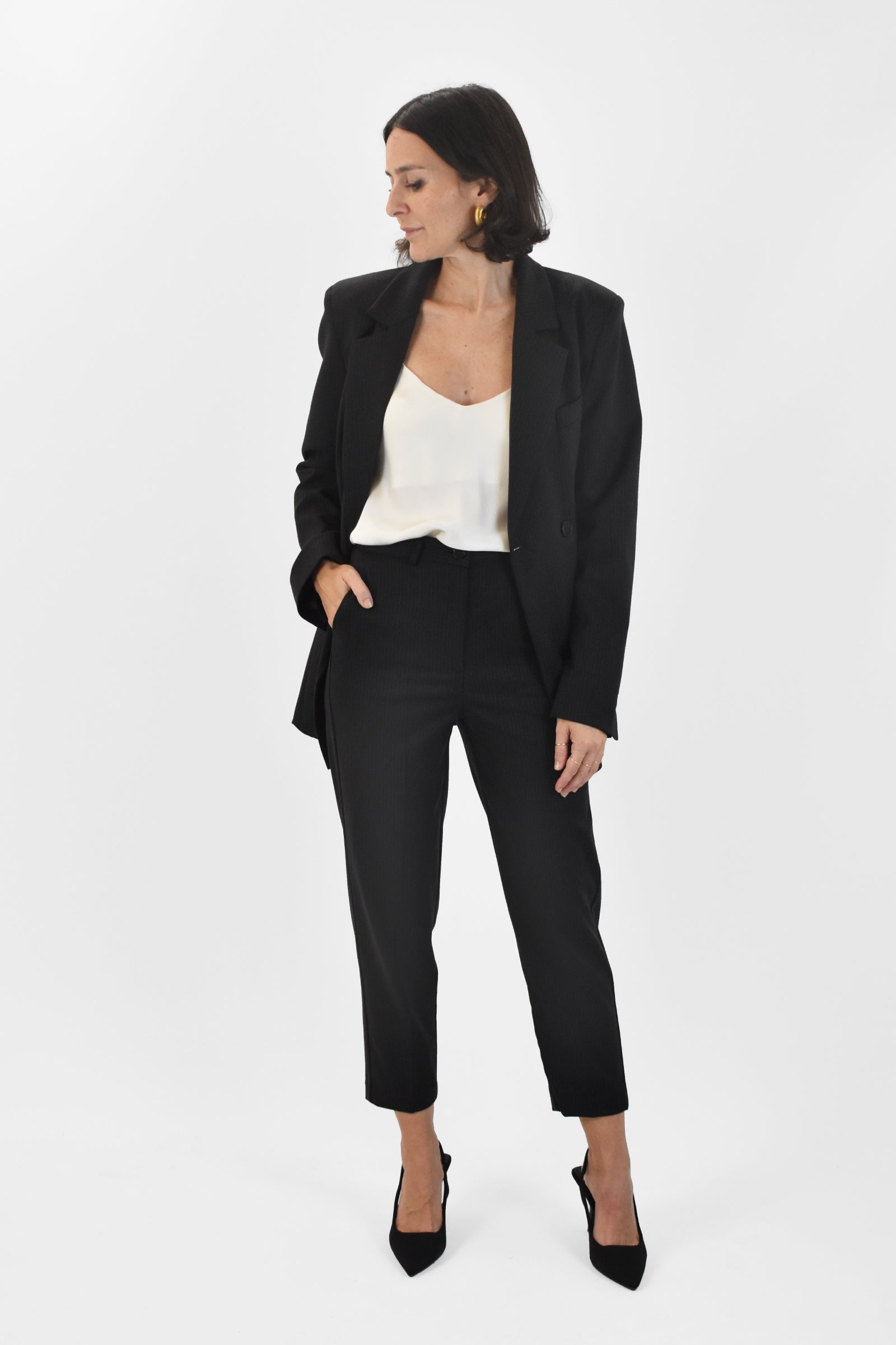 Pantalone gessato relax fit