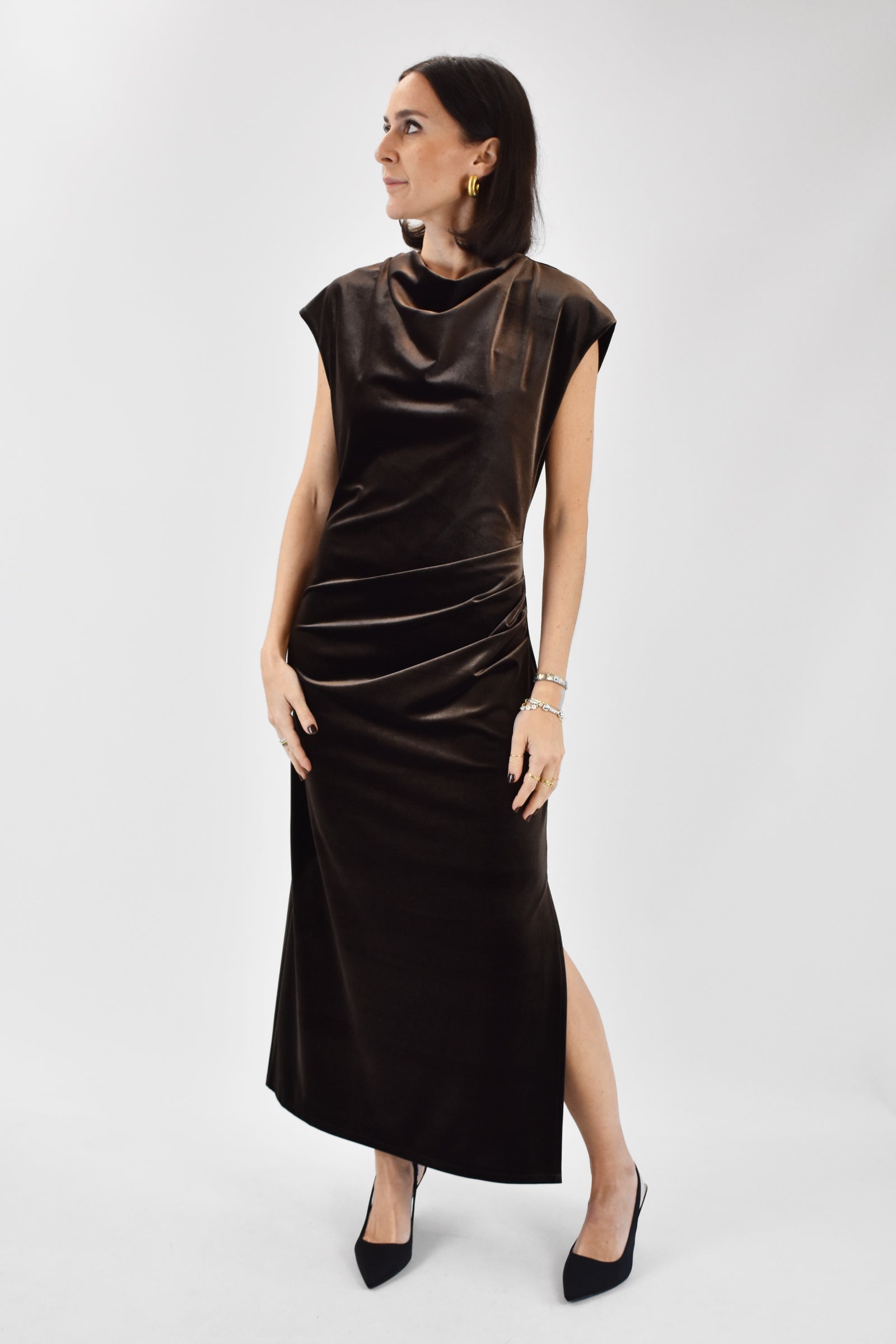 Abito velluto lungo arricciato