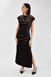 Abito velluto lungo arricciato