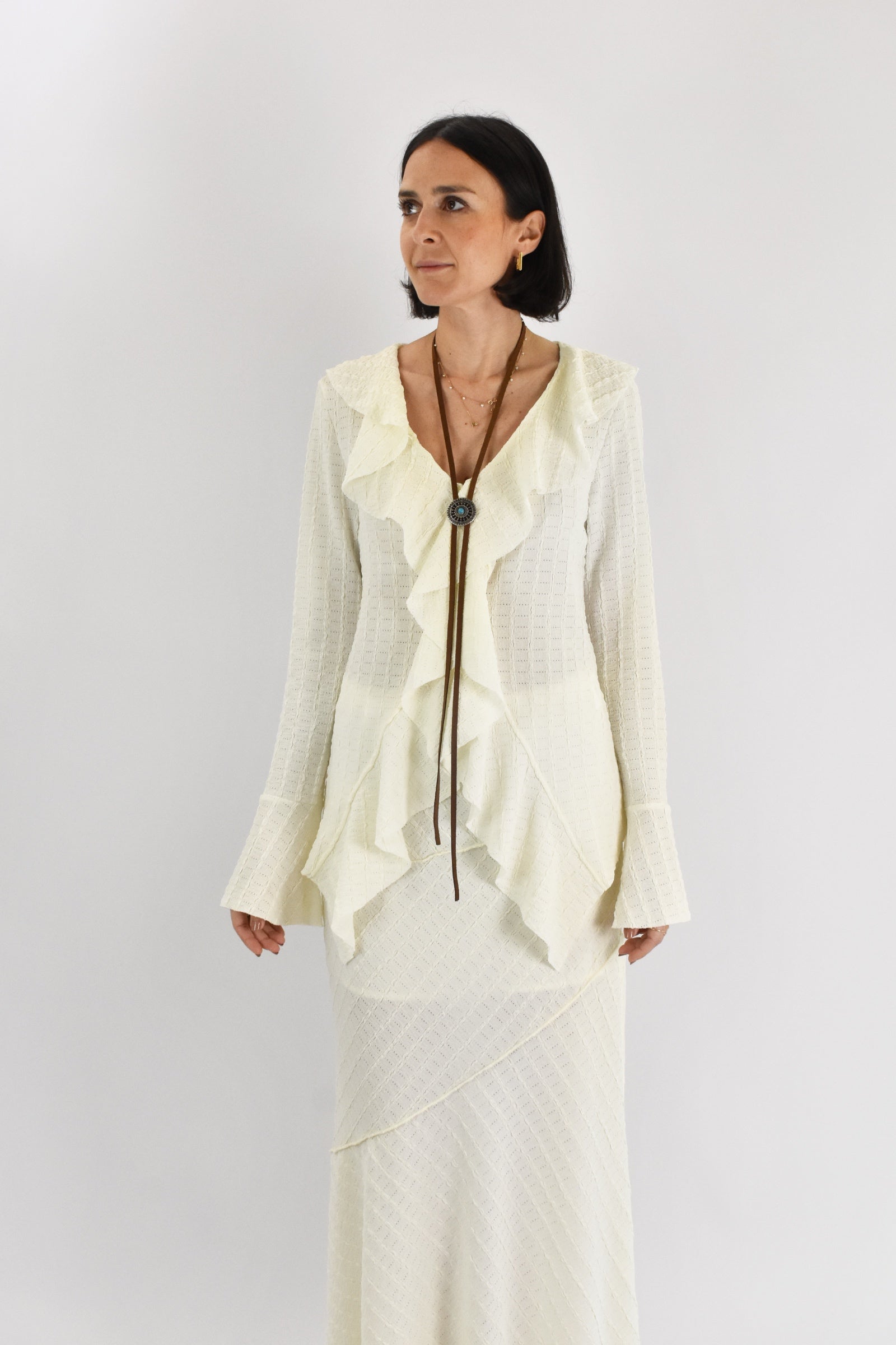 Camicia rouches BOHO con bolo