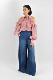 Pantalone wide leg chambry