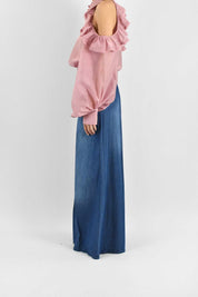 Pantalone wide leg chambry