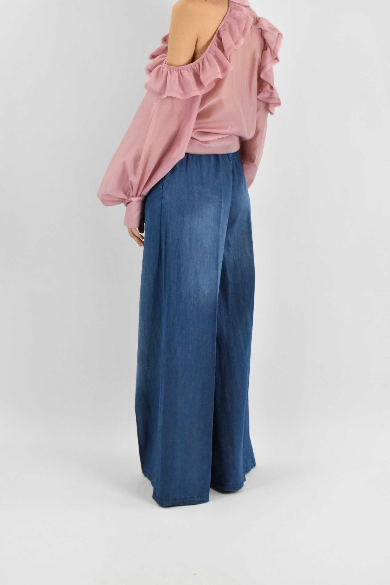 Pantalone wide leg chambry