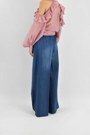 Pantalone wide leg chambry