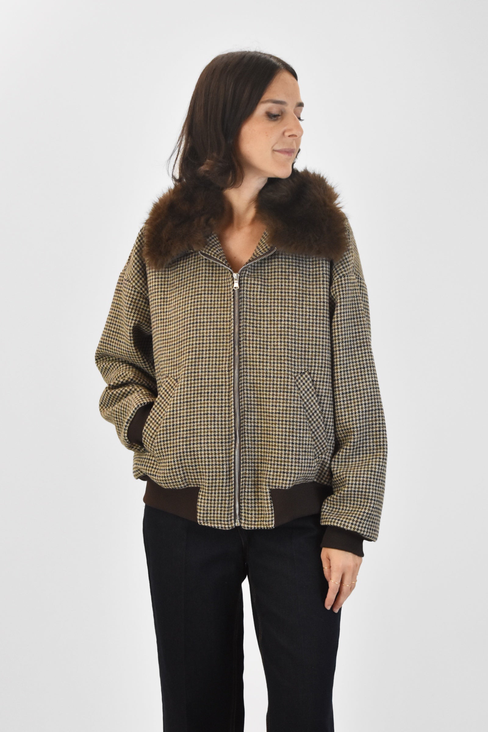 Bomber misto lana pied poule