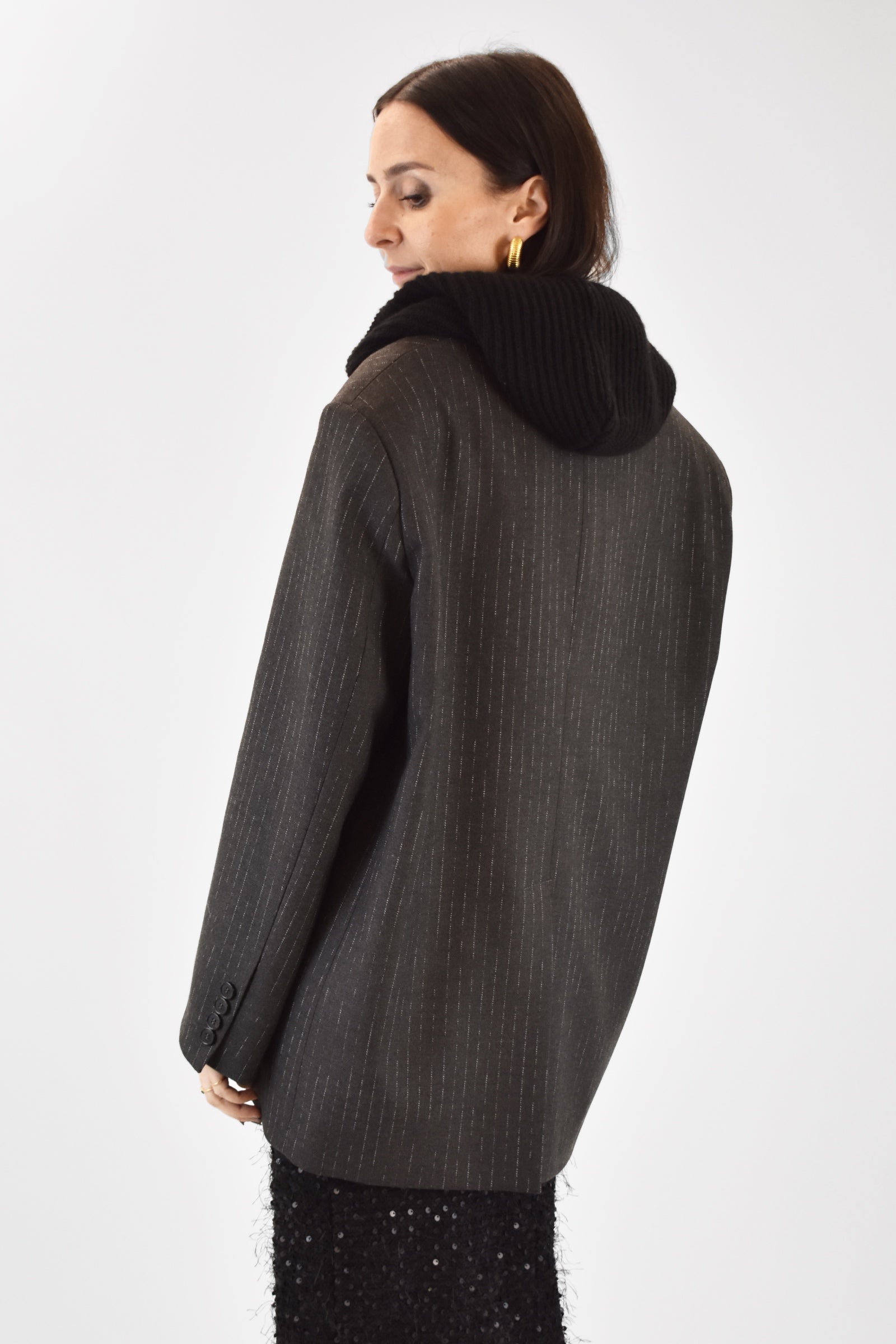 Giacca gessata con cappuccio