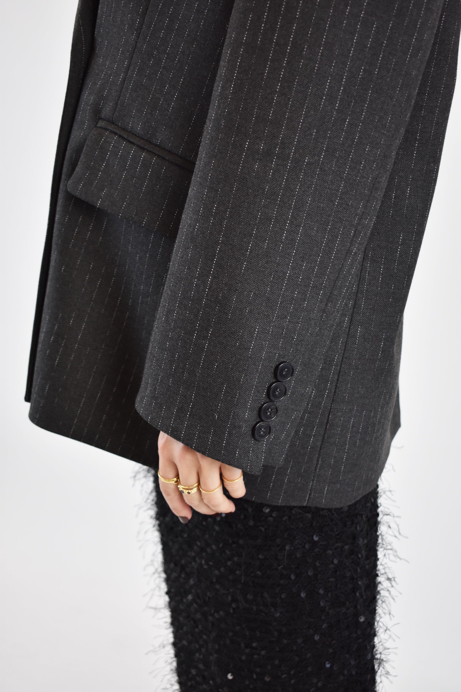 Giacca gessata con cappuccio