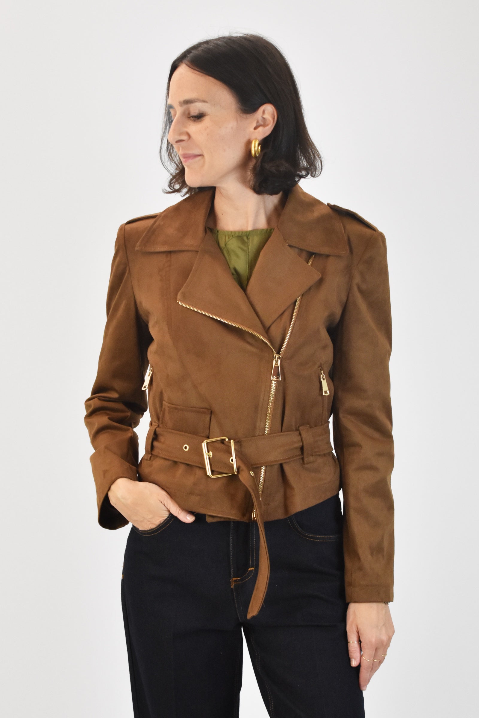 Chiodo suede con cintura