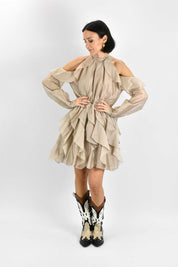 Abito rouches spalla cut-out