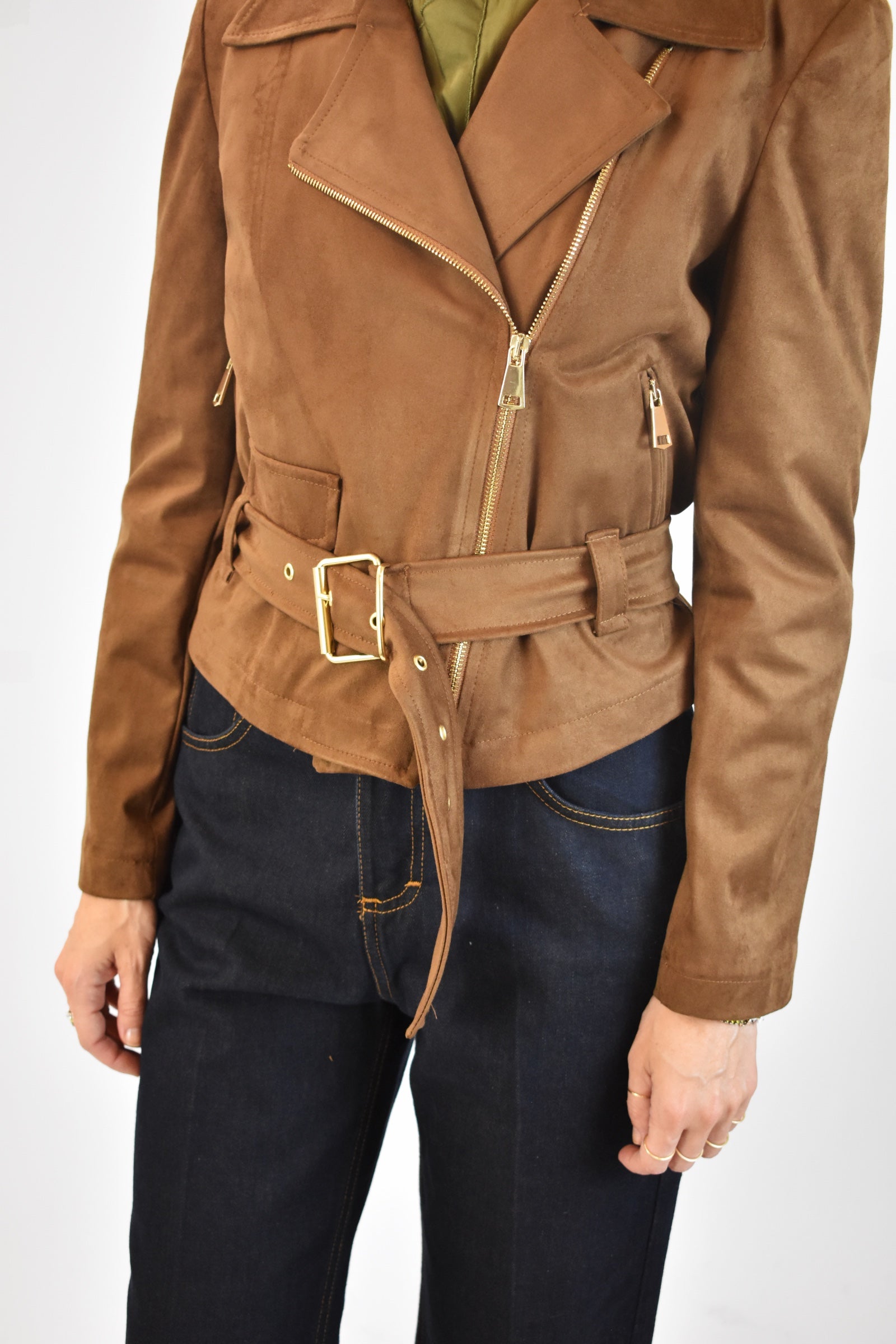Chiodo suede con cintura