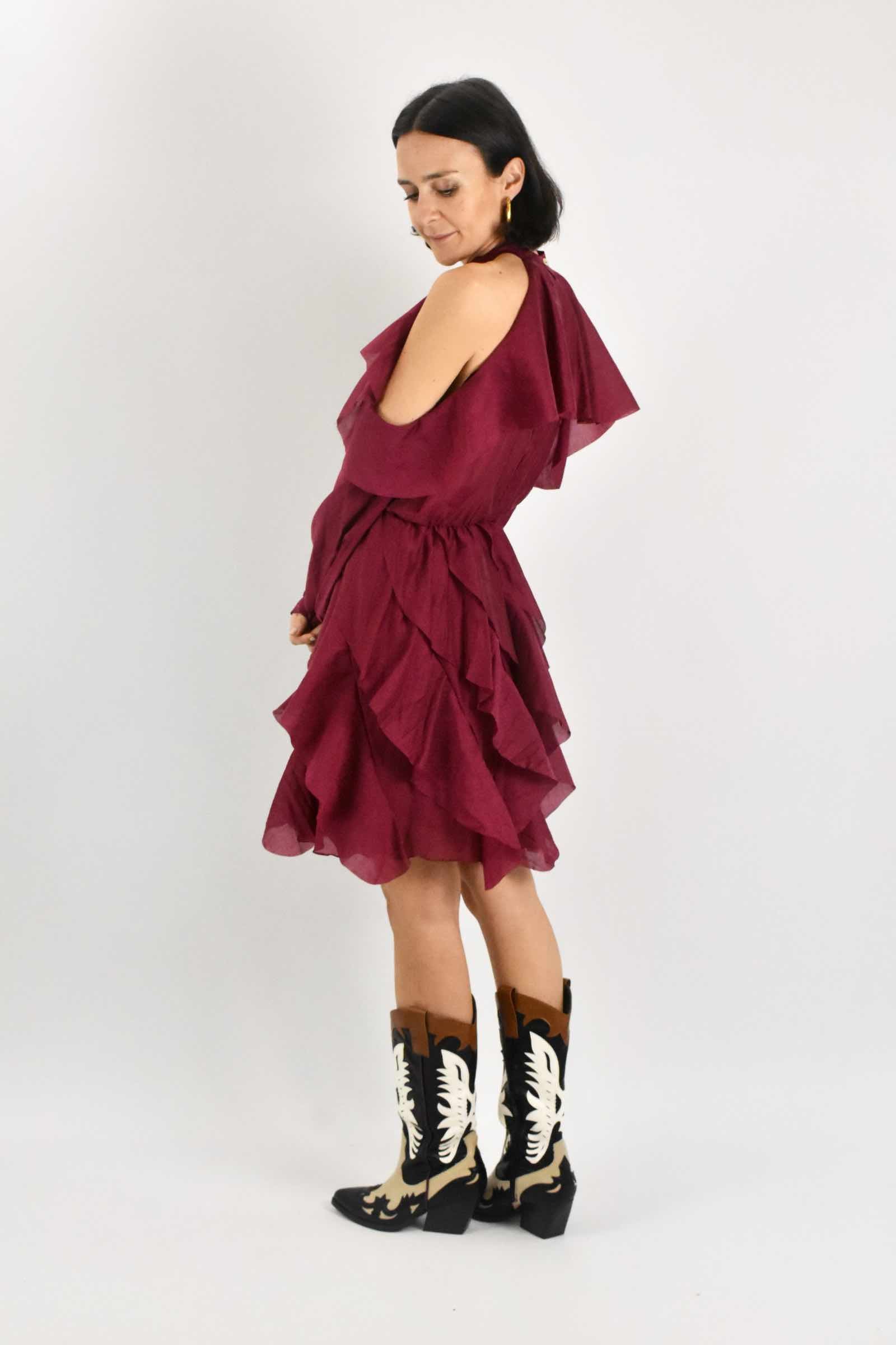 Abito rouches spalla cut-out