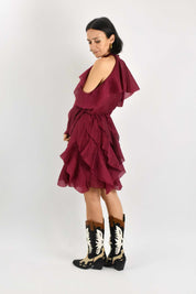 Abito rouches spalla cut-out