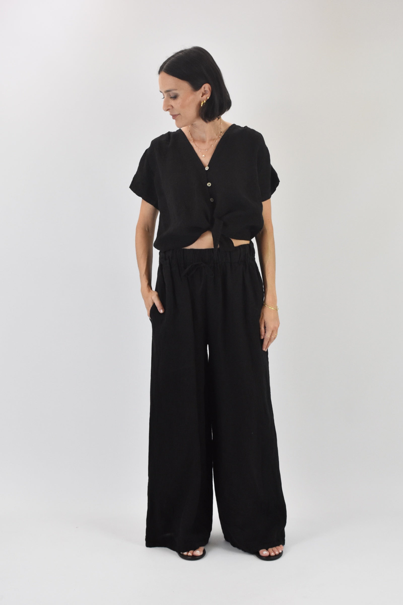 Pantalone ampio 100% lino