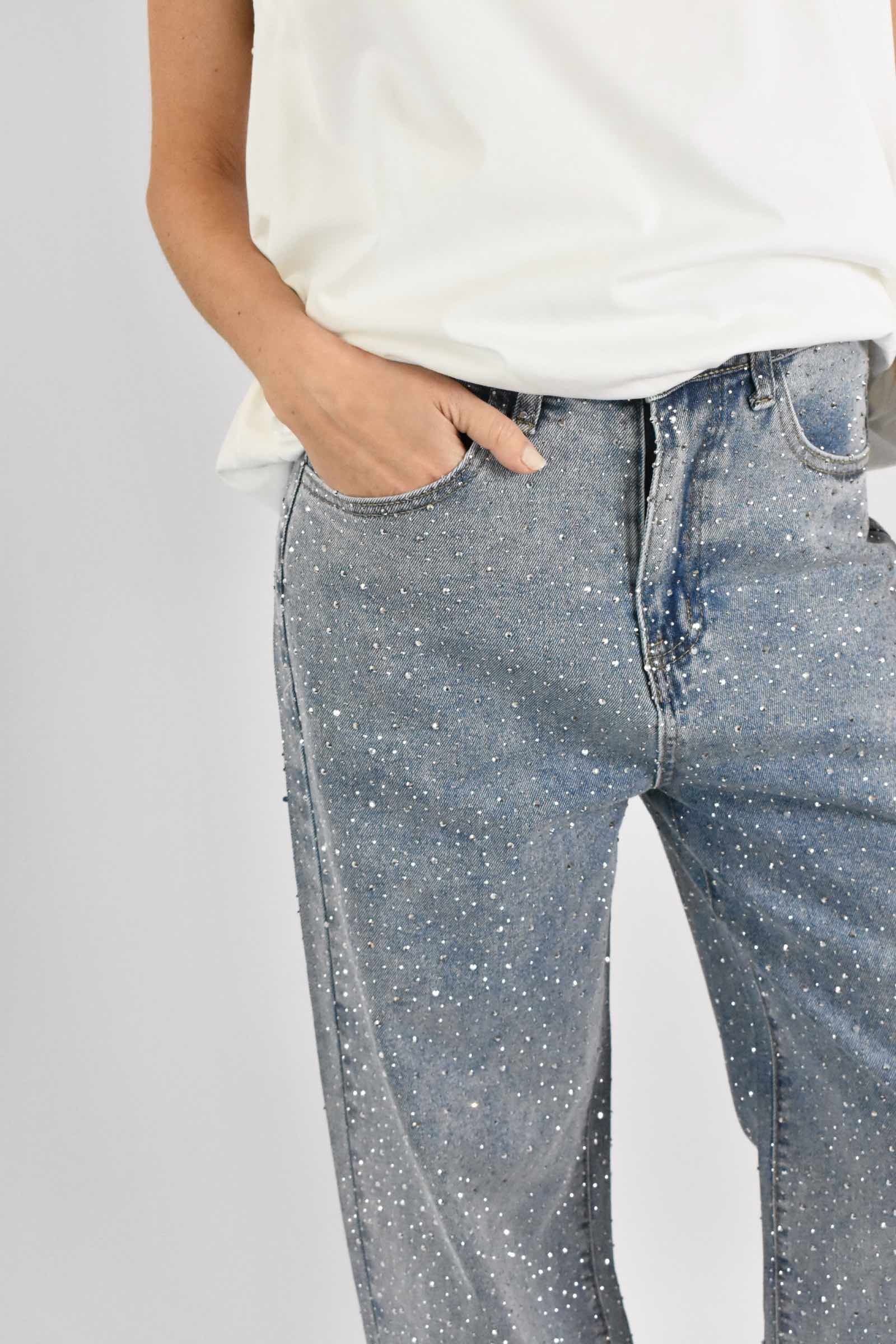 Jeans palazzo strass